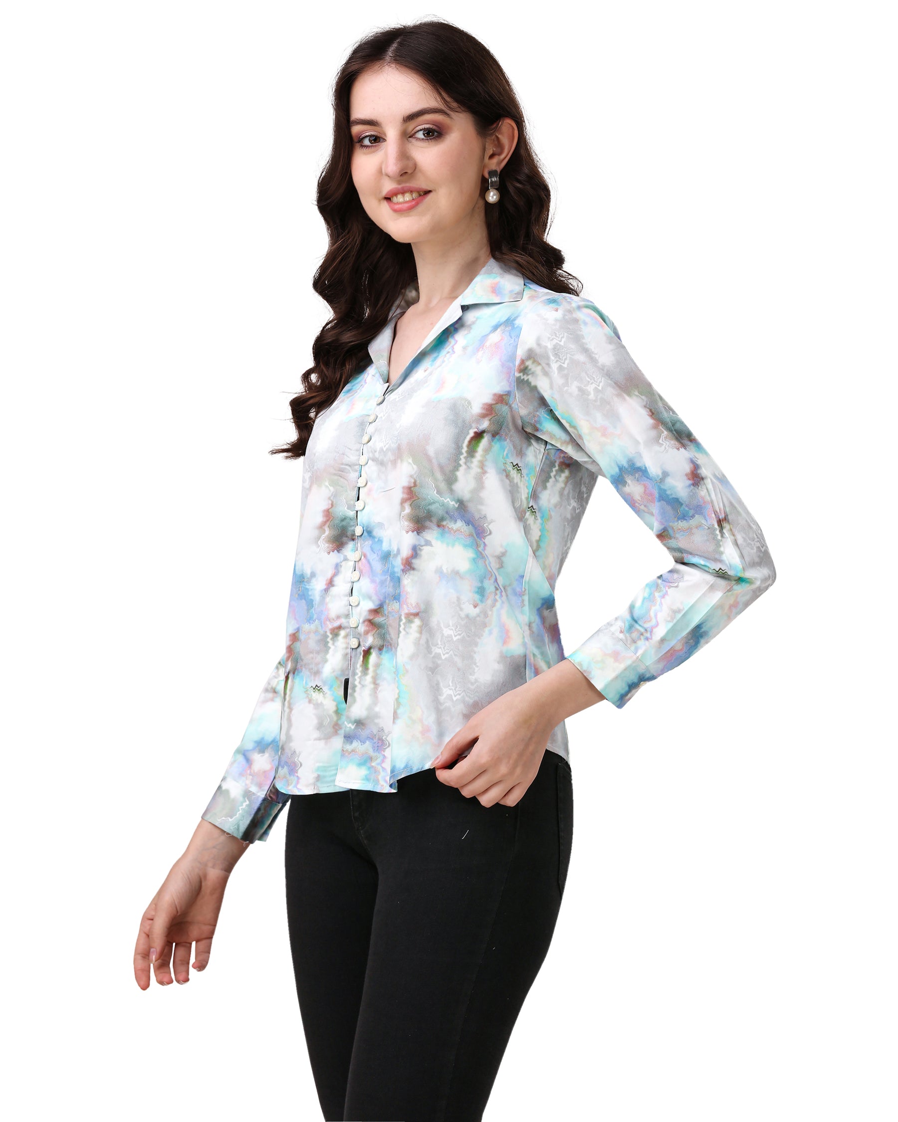Bright White with Marble Printed Super Soft Premium Cotton Women’s Shirt