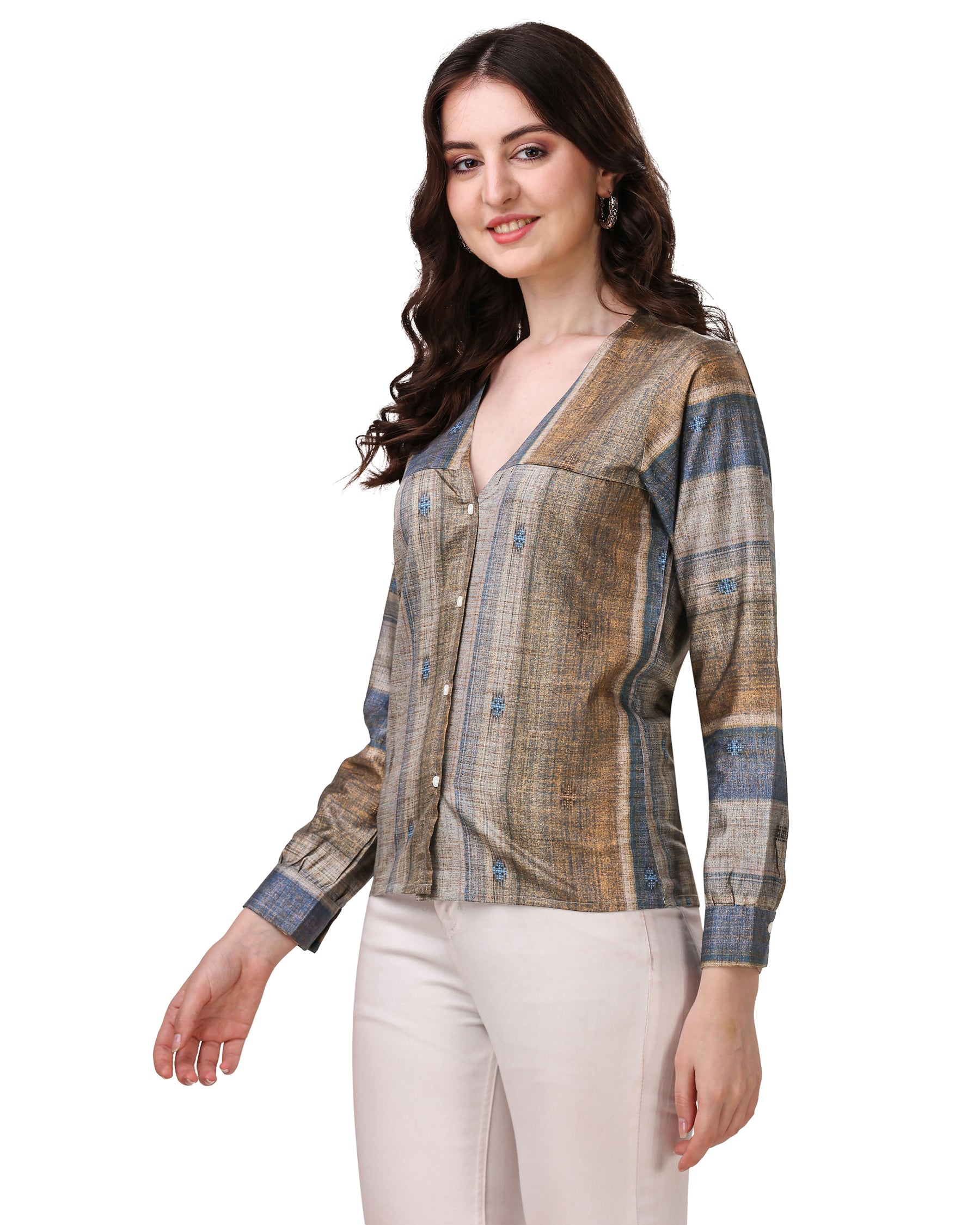 Brownish with Comet Blue Super Soft Premium Cotton Women’s Shirt