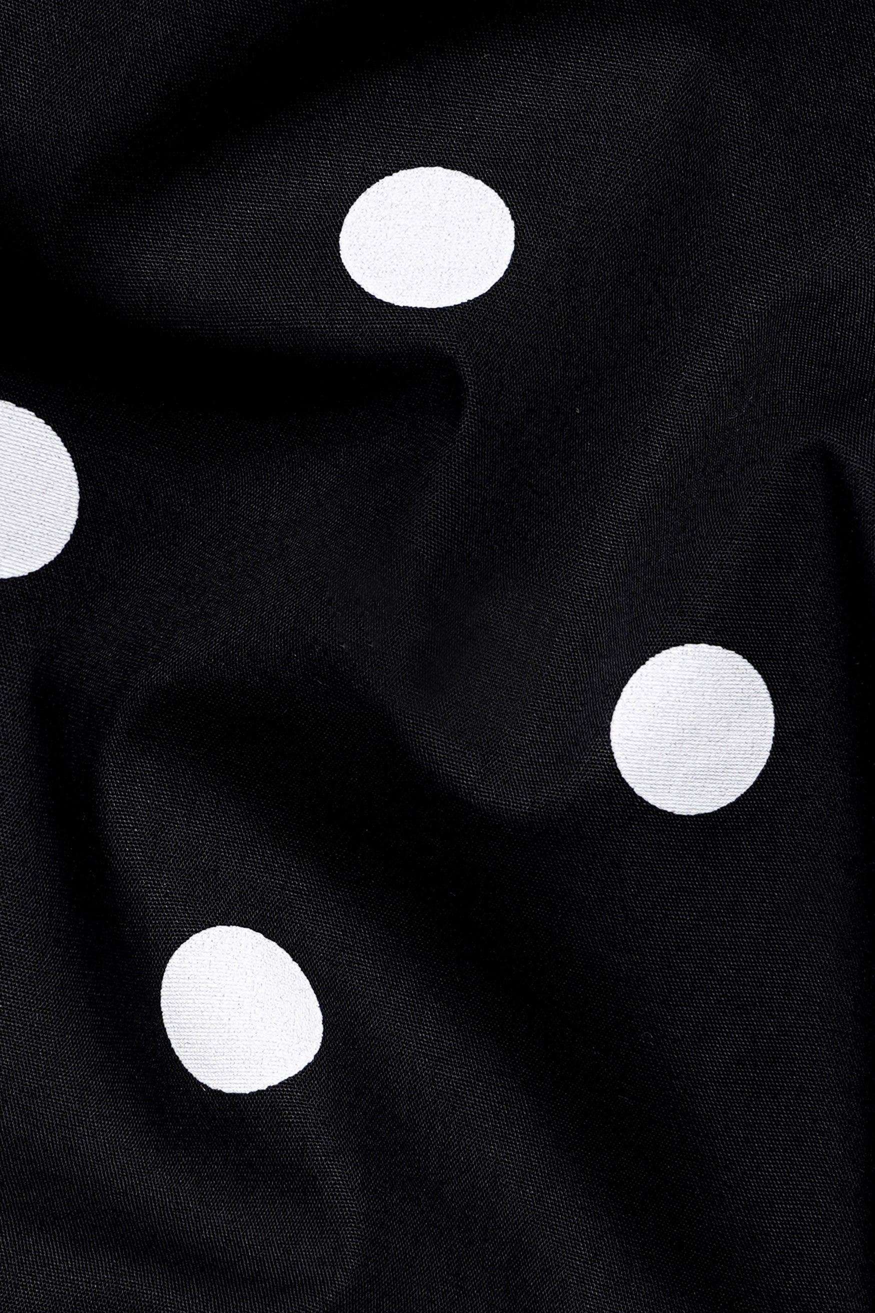 Jade Black and White Polka Dots Premium Cotton Shirt With White Cuffs and Collar
