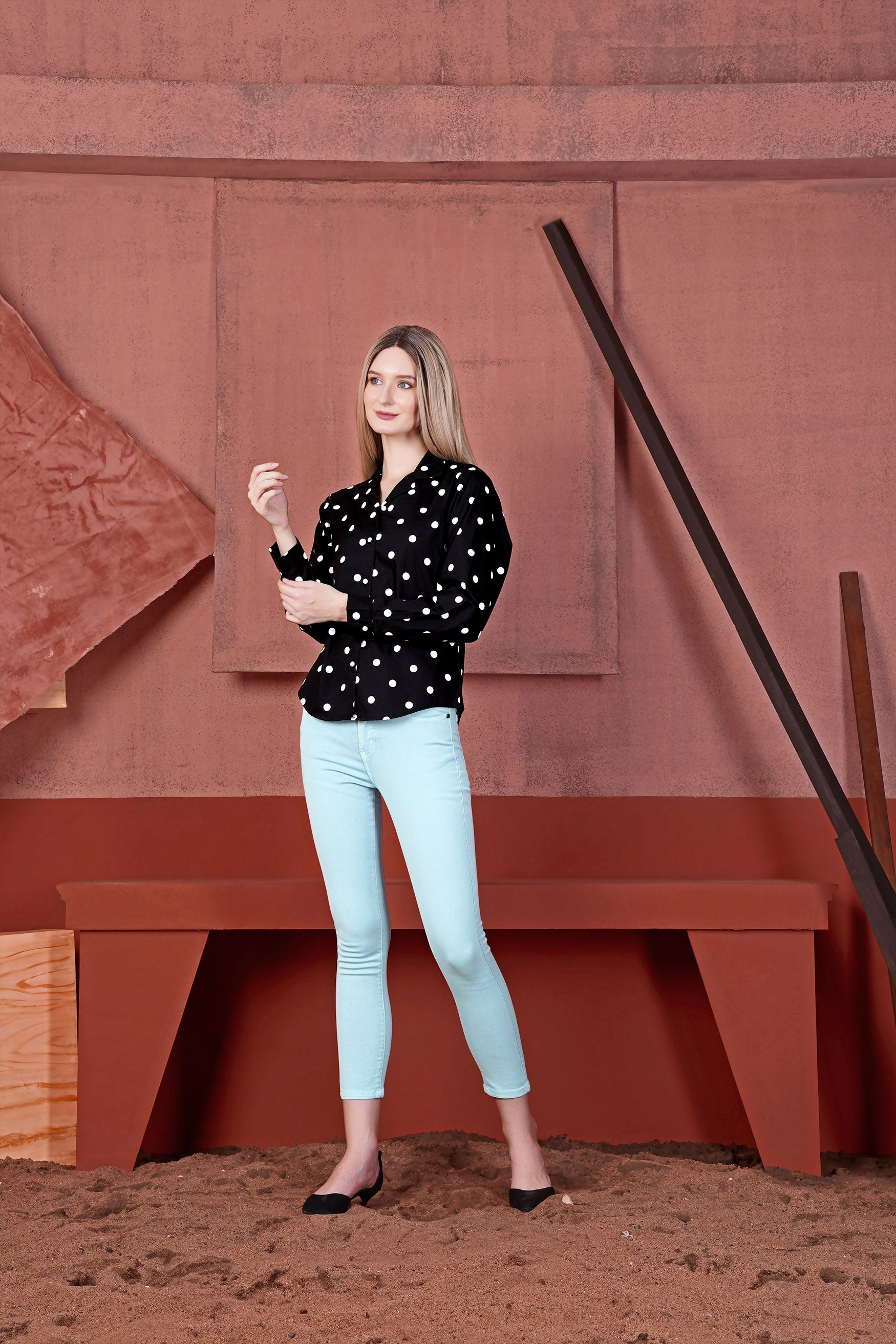 Jade Black and Bright White Polka Dots Premium Cotton Shirt