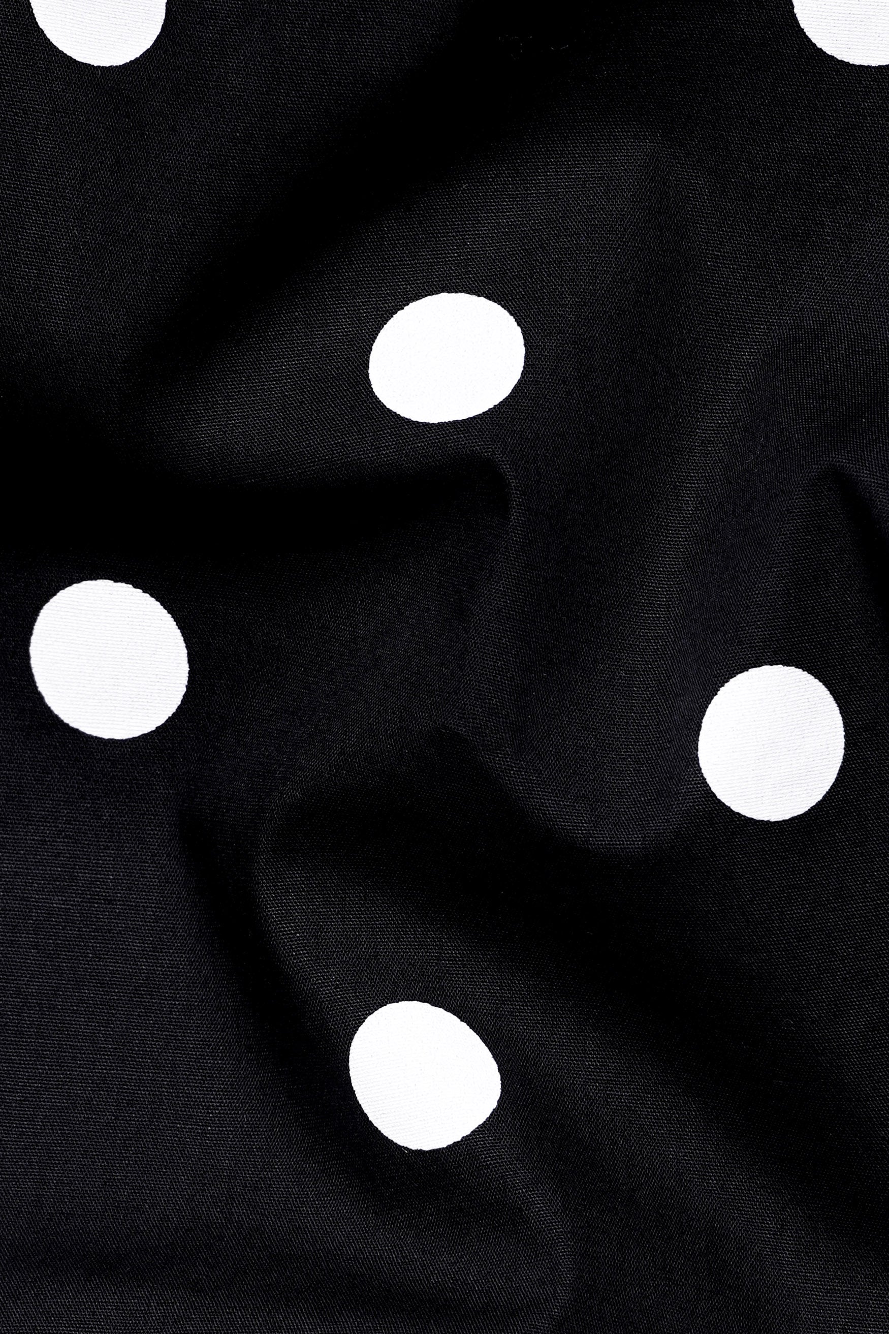 Jade Black and Bright White Polka Dots Premium Cotton Shirt With Tie-up Neck