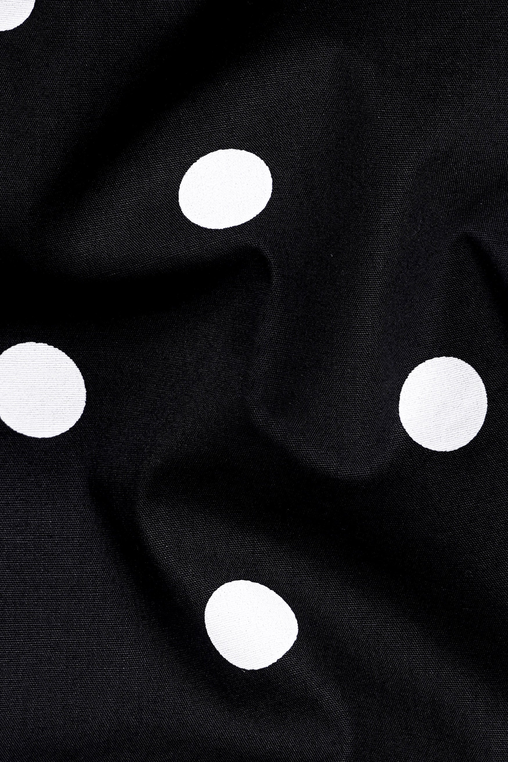 Jade Black and White Polka Dots Premium Cotton Shirt With White Cuff and Collar