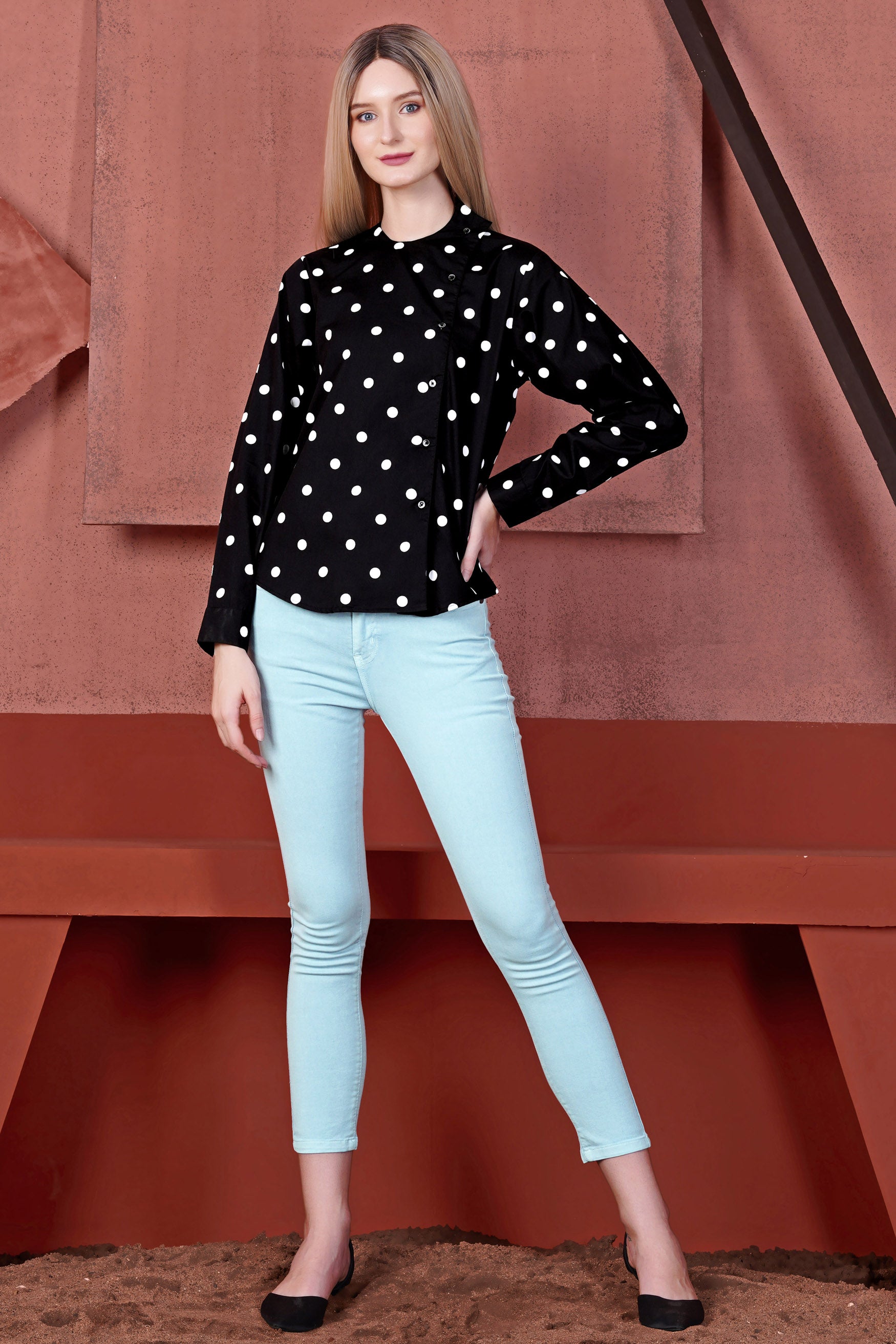 Jade Black and White Polka Dots Premium Cotton Designer Shirt