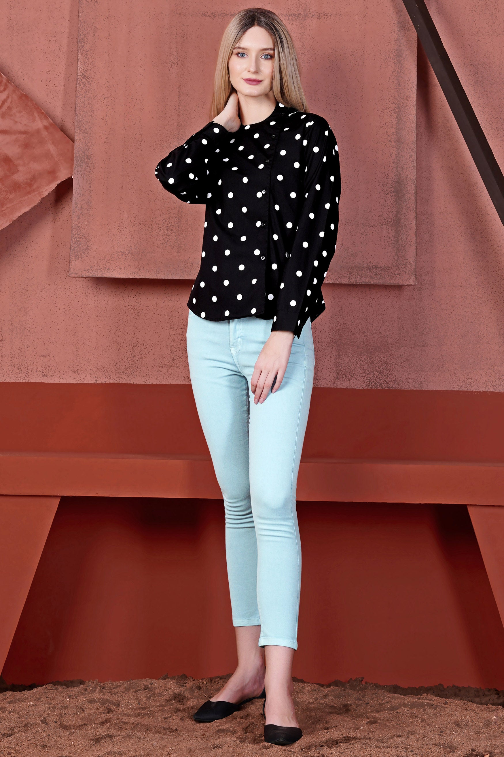 Jade Black and White Polka Dots Premium Cotton Designer Shirt