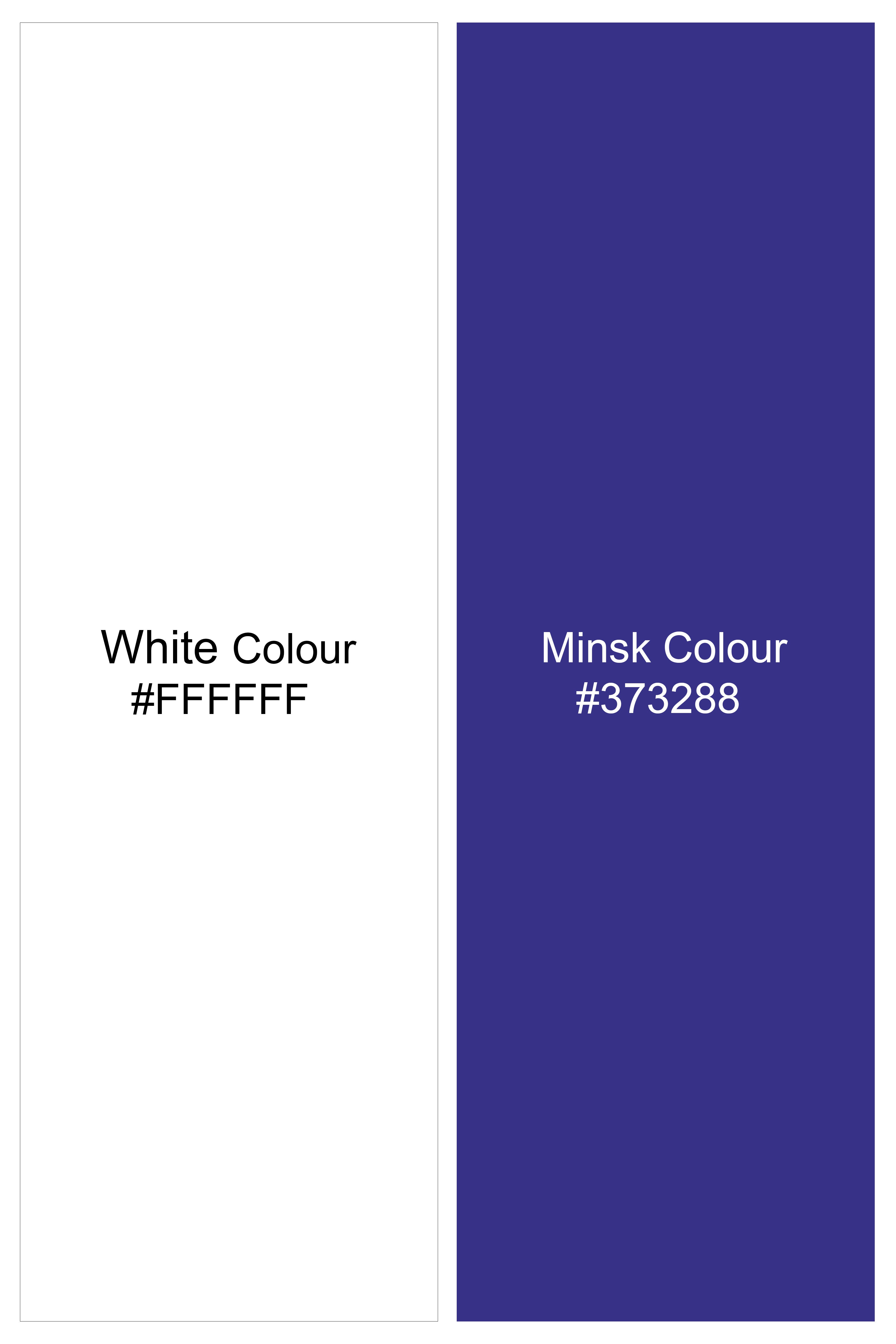 Bright White and Minsk Blue Polka Dots Premium Cotton Crop Shirt