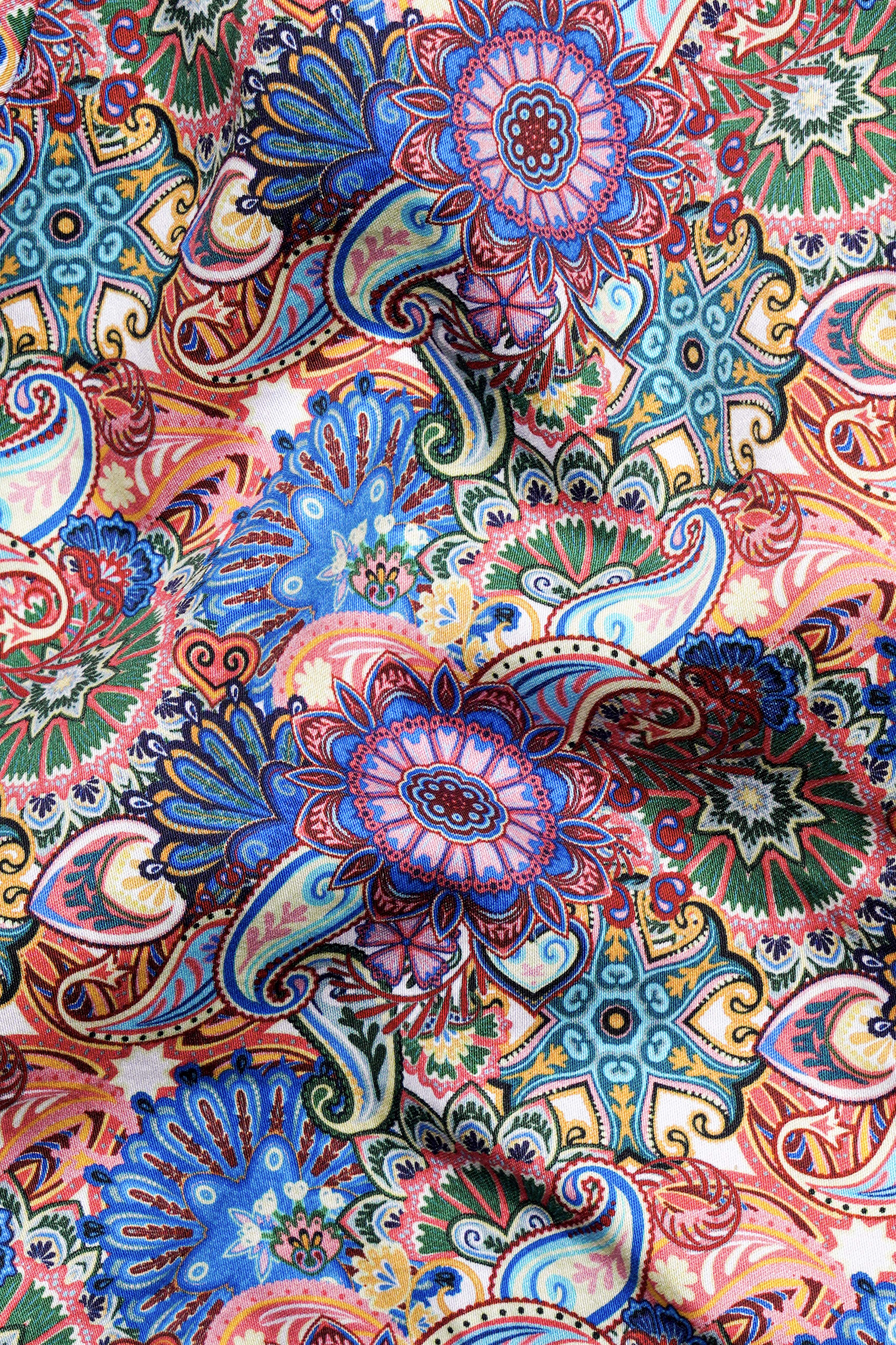 Grape Purple with Viridian Green Multicolour Paisley Printed Premium Cotton Crop Shirt