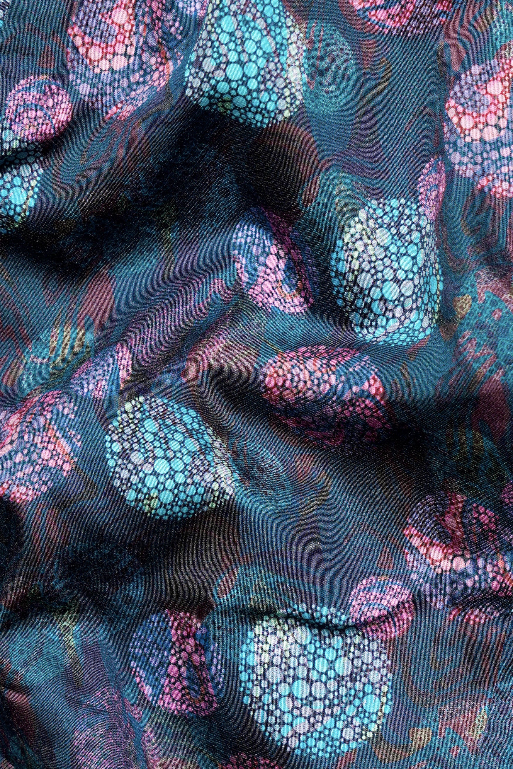 Dianne Blue with Turquoise Blue Abstract Printed Premium Cotton Crop Shirt