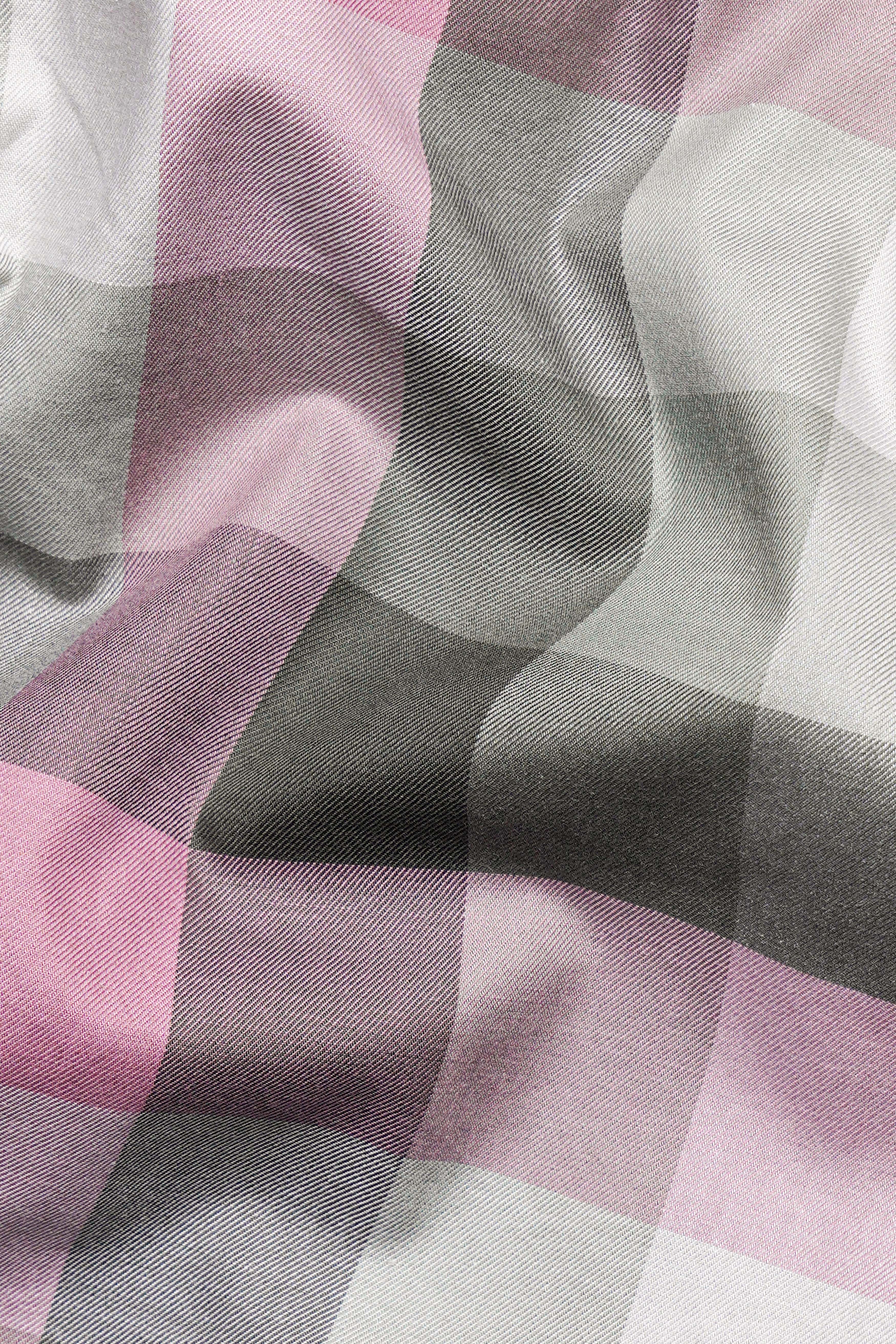 Finch Green with Kawaii Pink Multicolour Checked Premium Cotton Crop Shirt