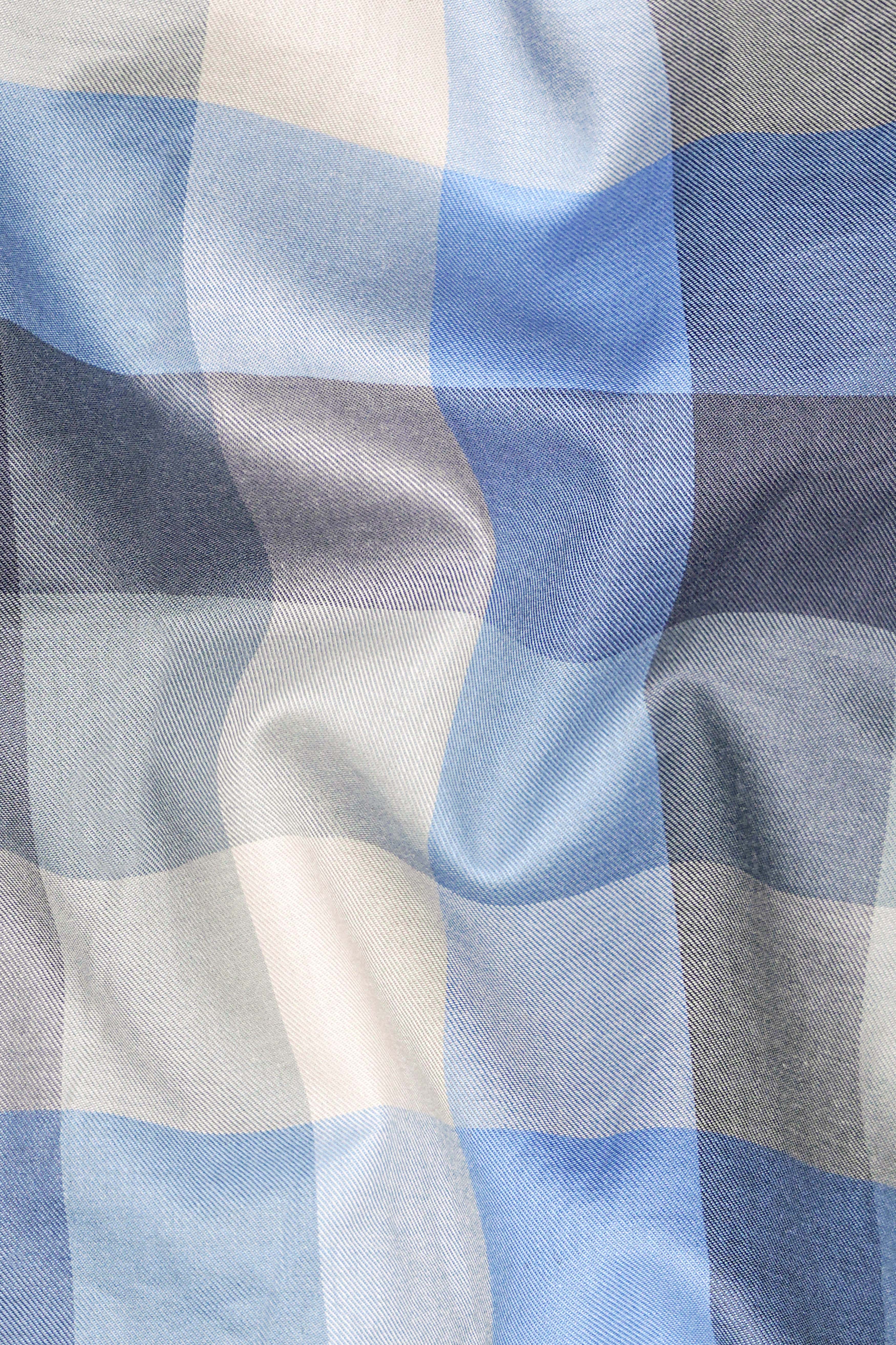 Chateau Gray with Glacier Blue Multicolour Checked Premium Cotton Crop Shirt