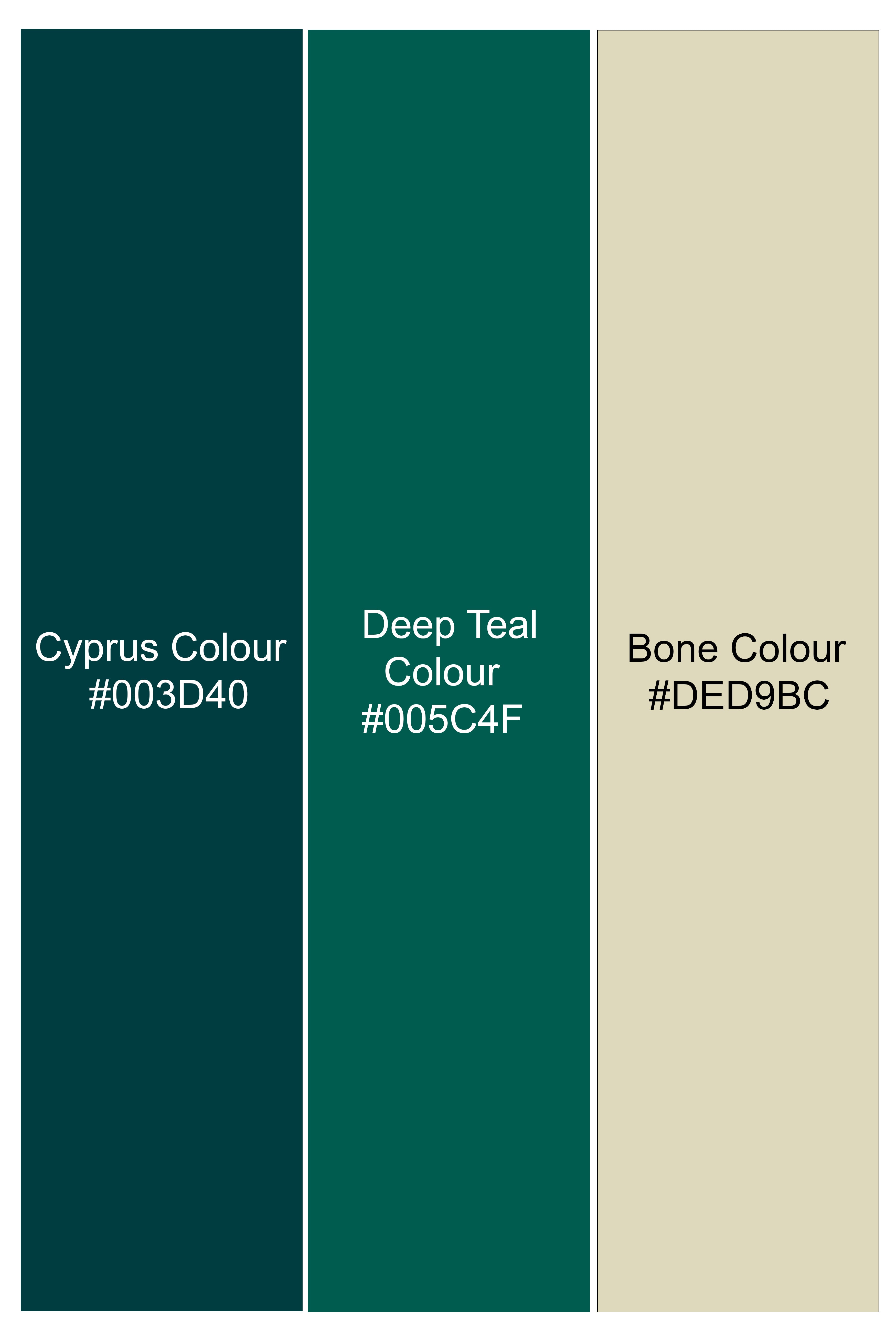 Cyprus Green and Deep Teal Green Leaves Printed Bell Sleeves Premium Cotton V Neck Shirt