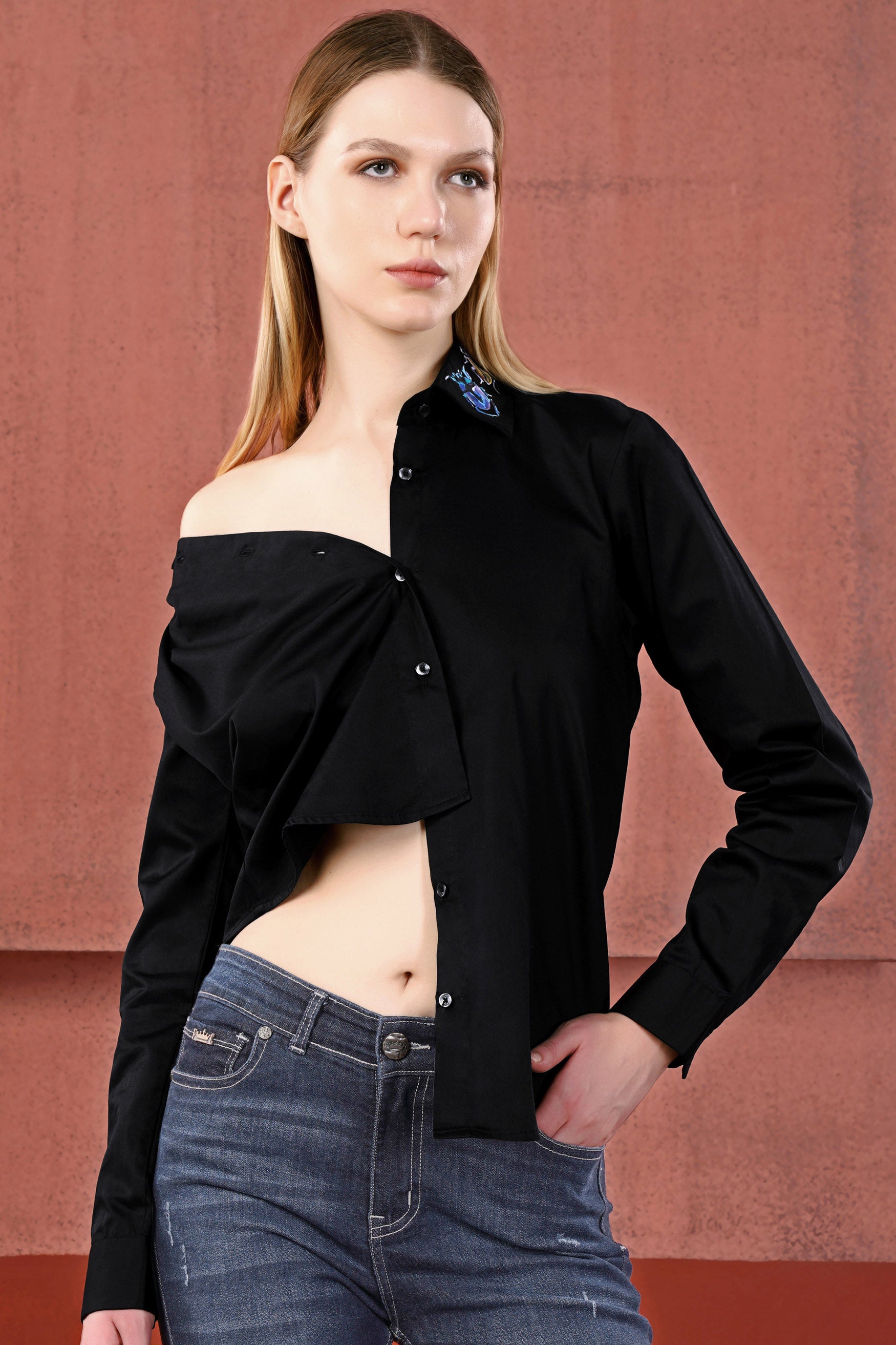 Jade Black Beetle Hand Painted Premium Cotton Designer Shirt