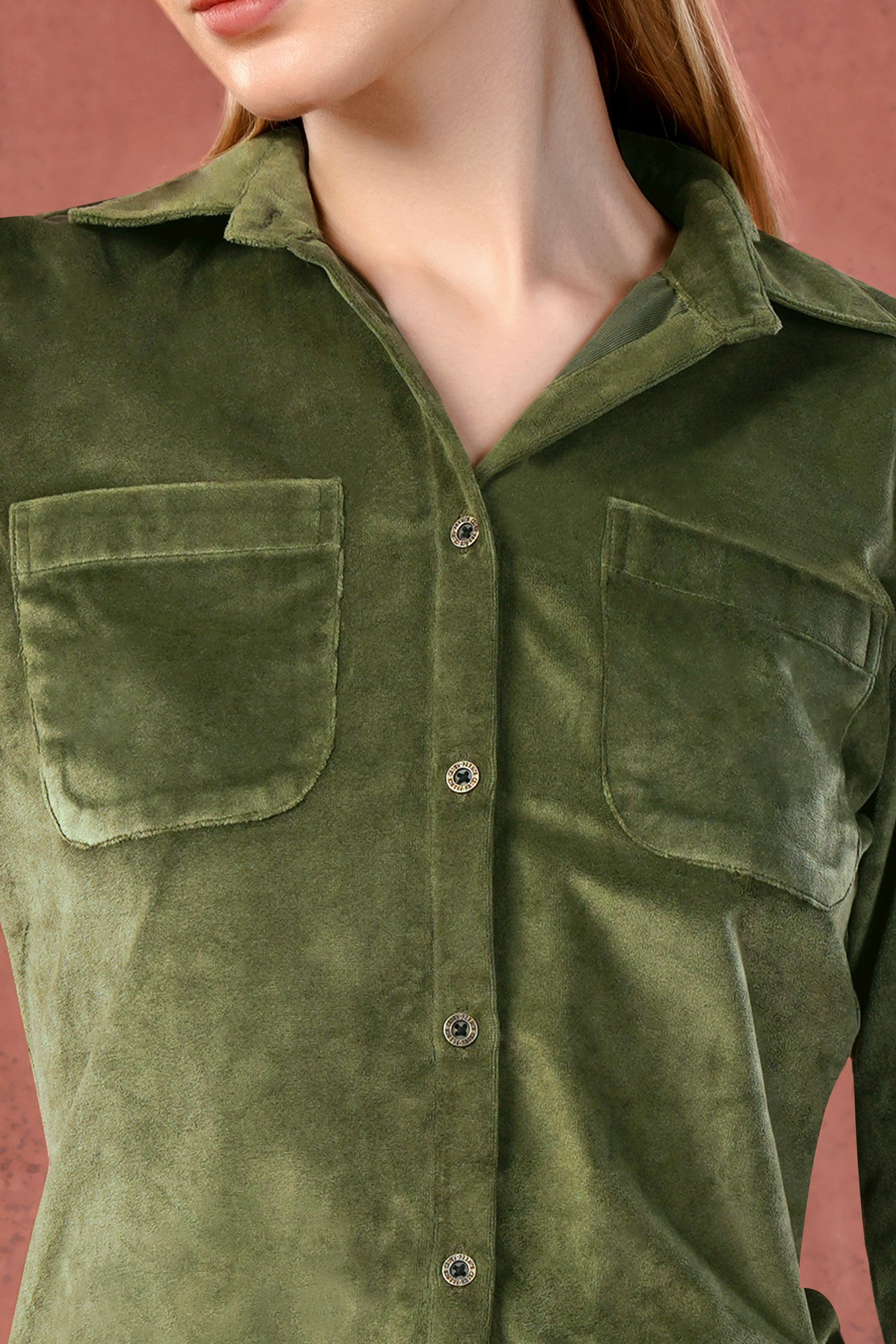 Kelp Green Velvet Designer Shirt