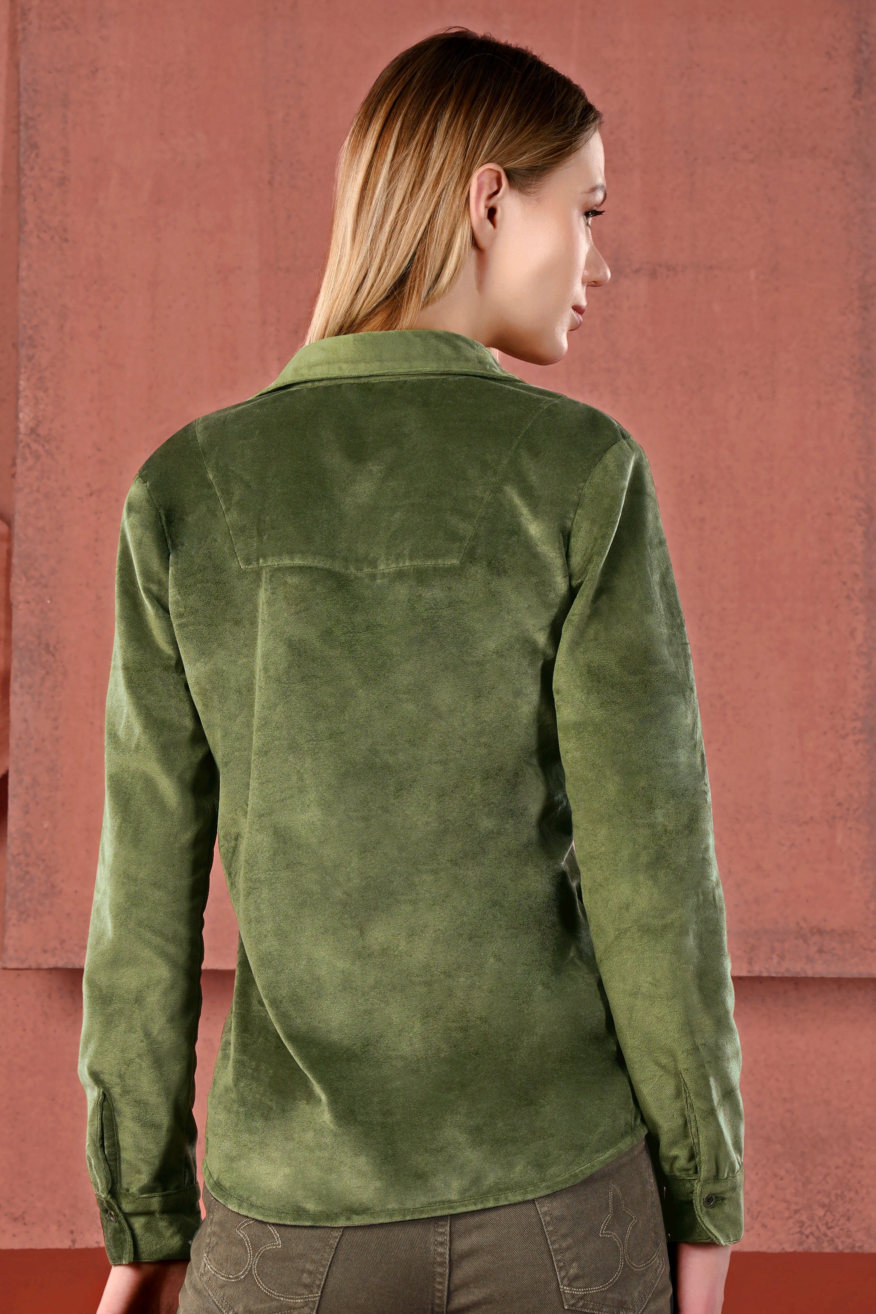Kelp Green Velvet Designer Shirt