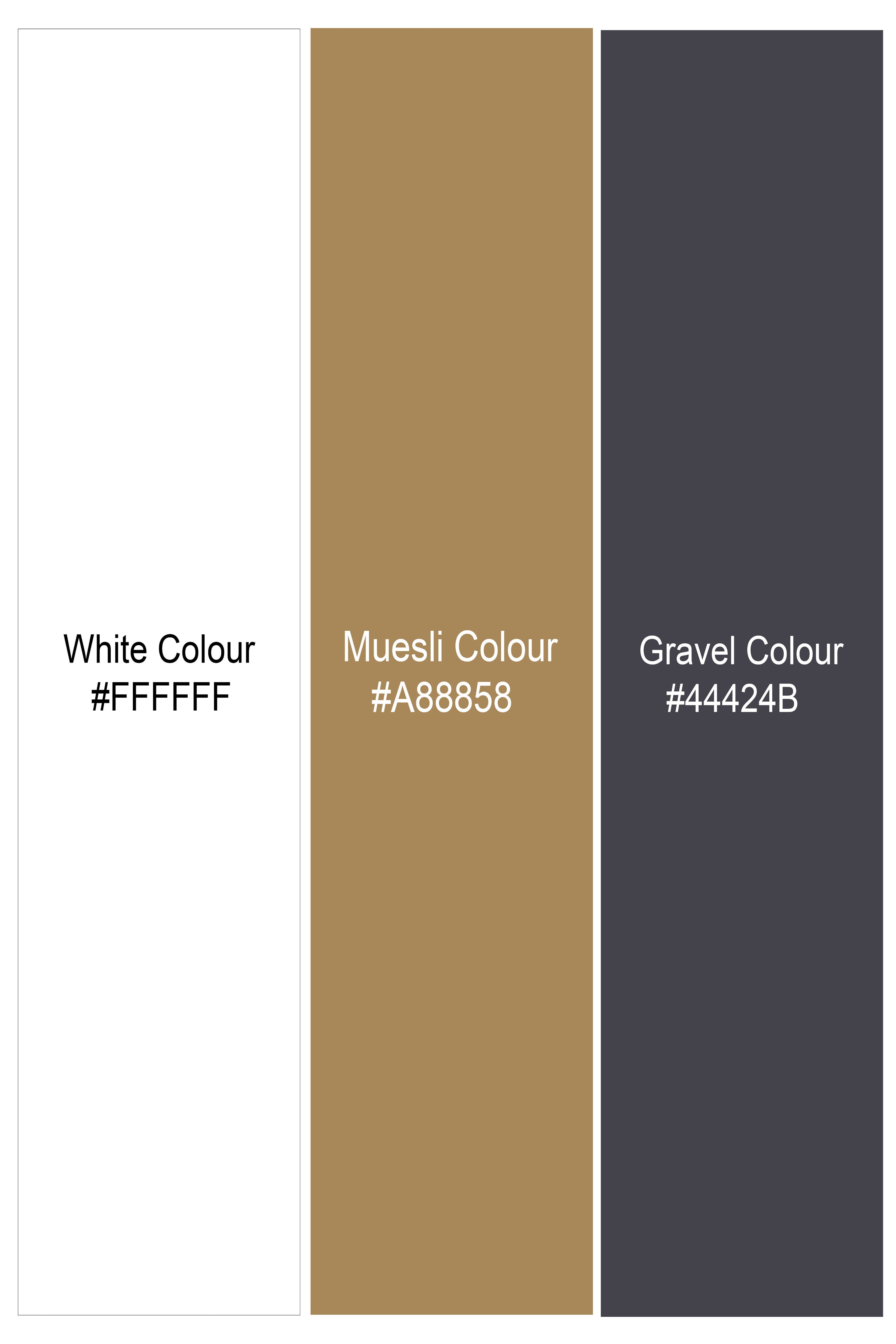 Bright White and Muesli Brown Abstract Printed Premium Tencel Tie Up Style Crop Shirt