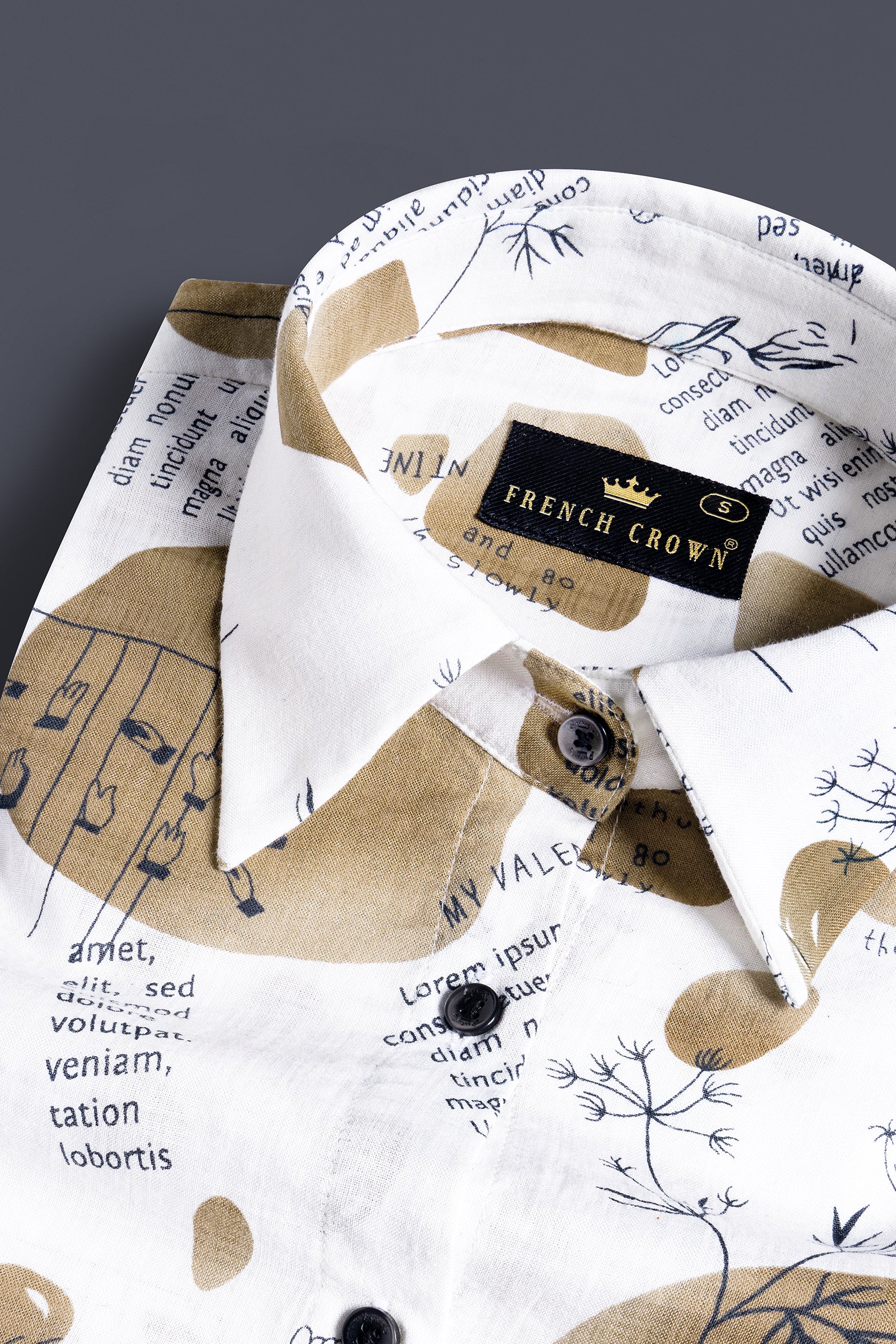 Bright White and Muesli Brown Abstract Printed Premium Tencel Tie Up Style Crop Shirt