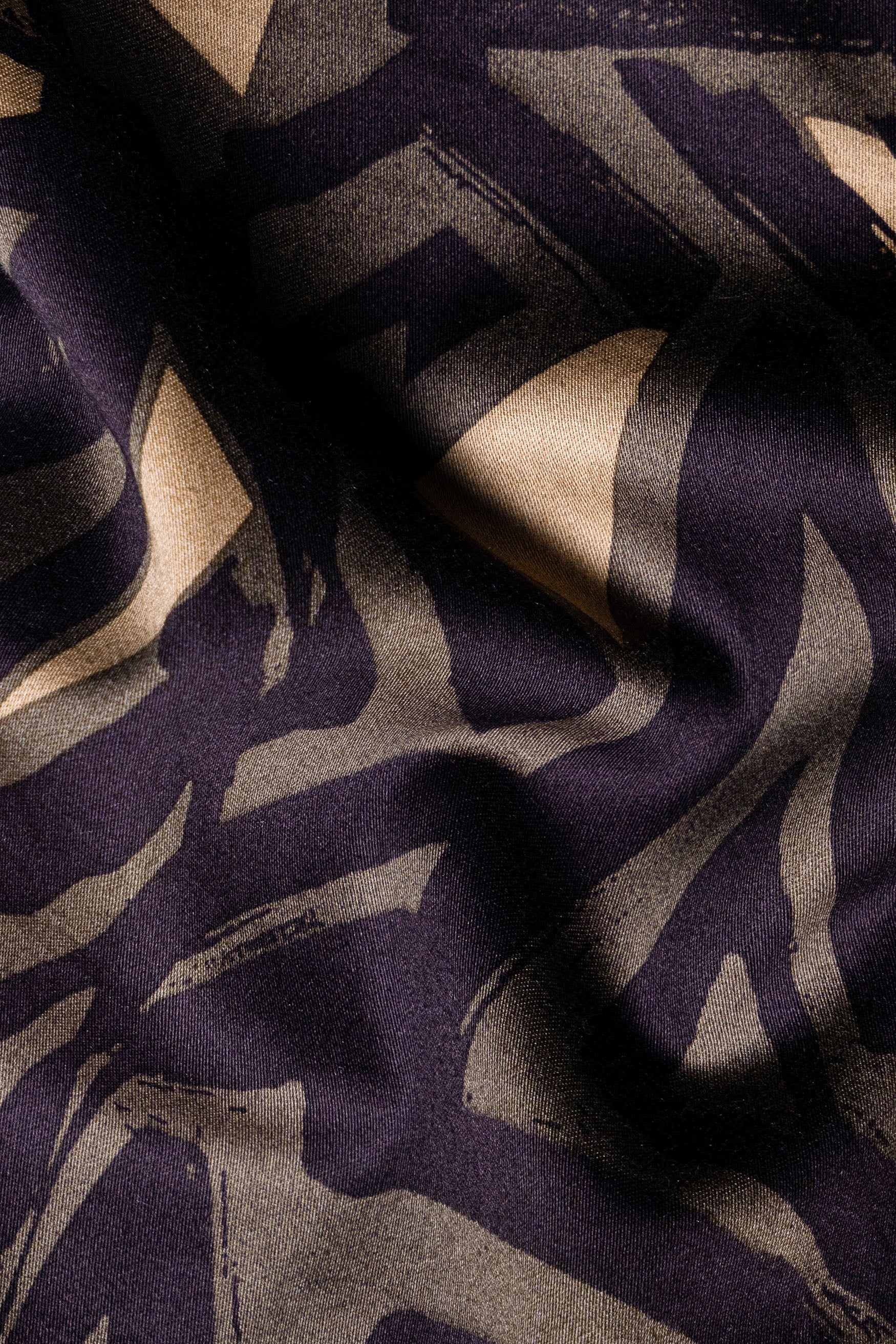 Makara Brown and Haiti Blue Abstract Printed Premium Cotton Shirt