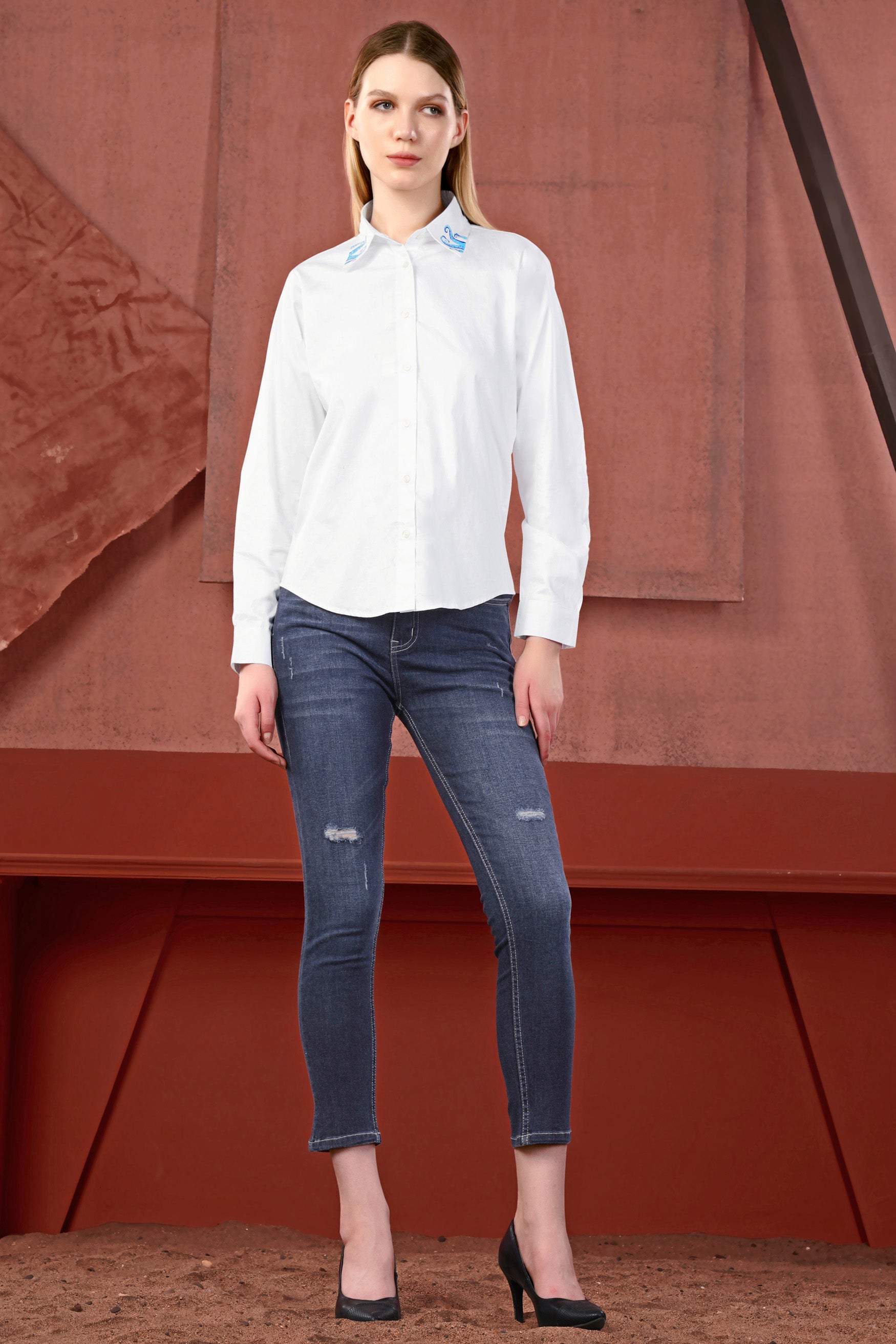 Bright White Octopus Hand Painted Premium Cotton Designer Shirt