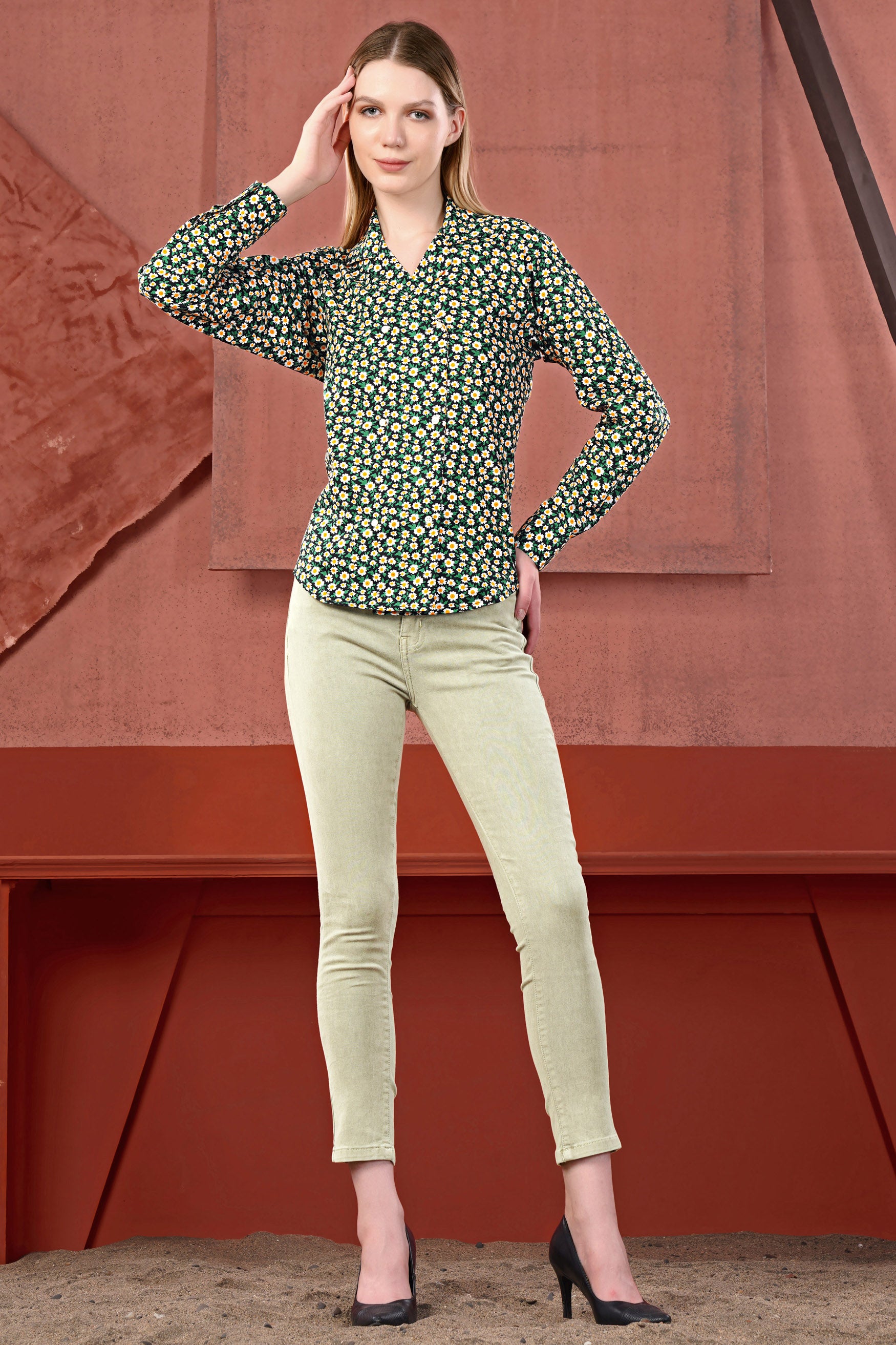 Jade Black and Bright White Ditsy Printed Premium Cotton Designer V Neck Shirt