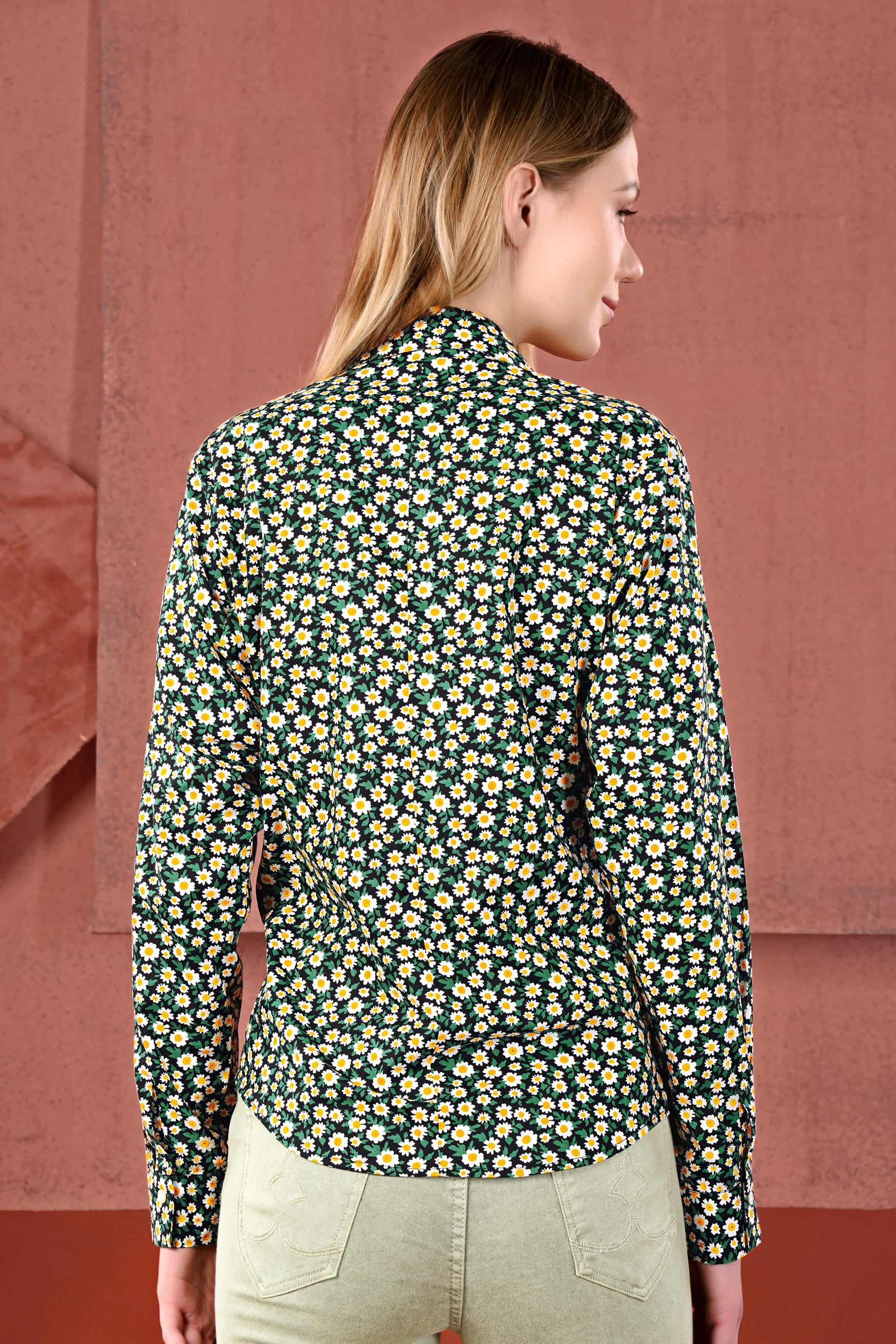 Jade Black and Bright White Ditsy Printed Premium Cotton Designer V Neck Shirt