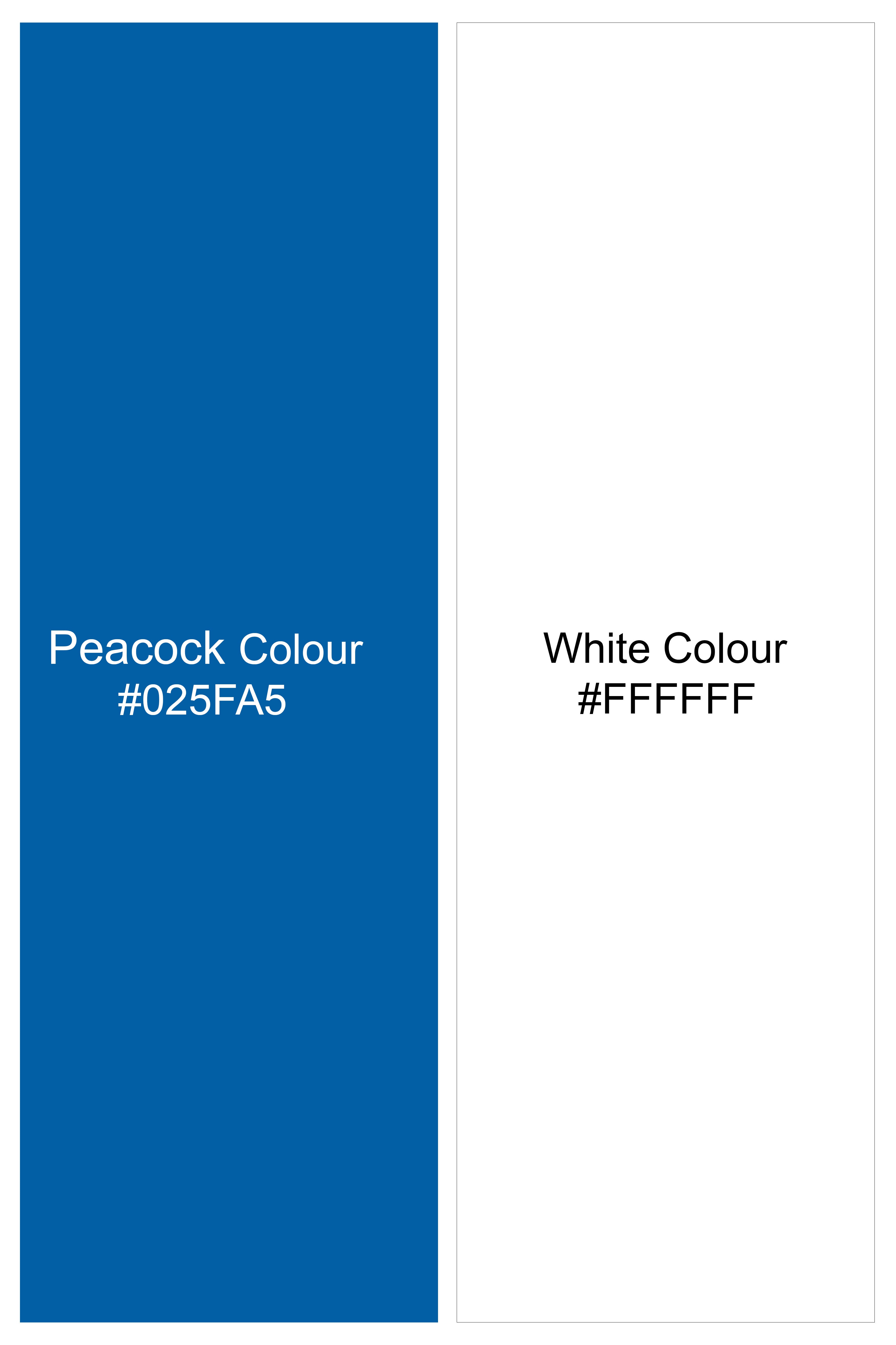 Peacock Blue and Bright White Giraffes Printed Premium Cotton Designer Shirt