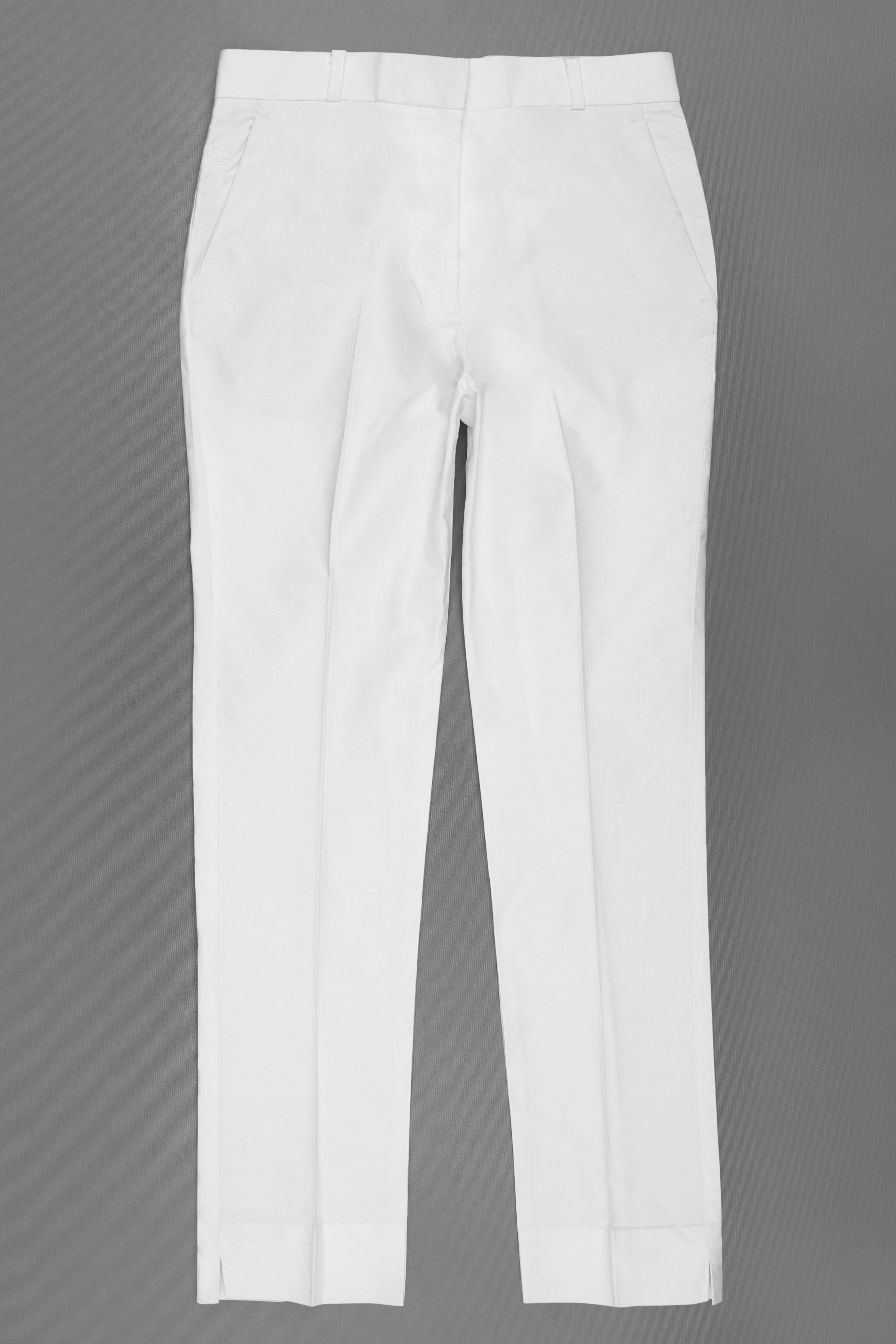 Bright White with Black Patch Collar Premium Cotton Women's Suit