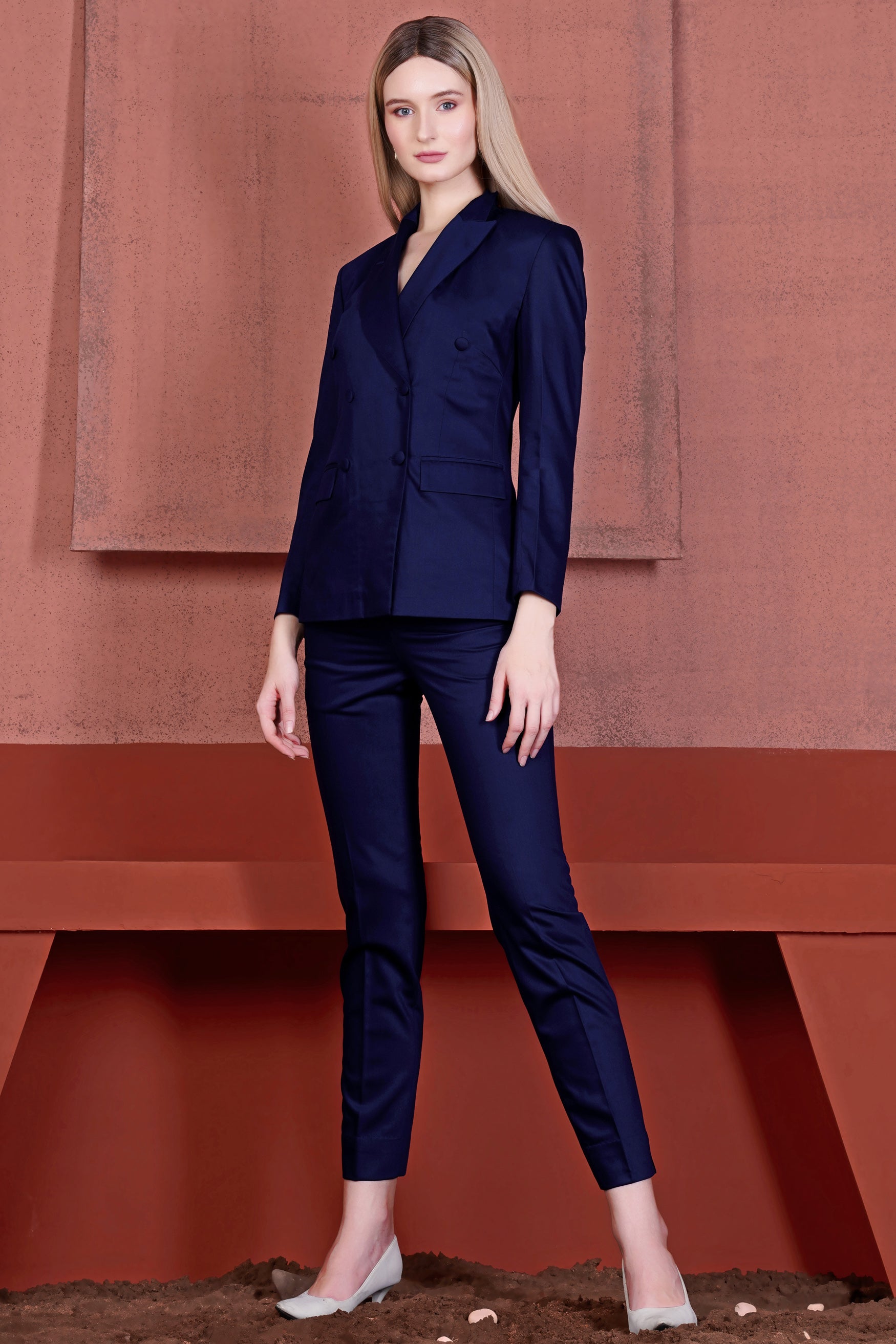 Space Blue Subtle Sheen Double Breasted Women's Suit