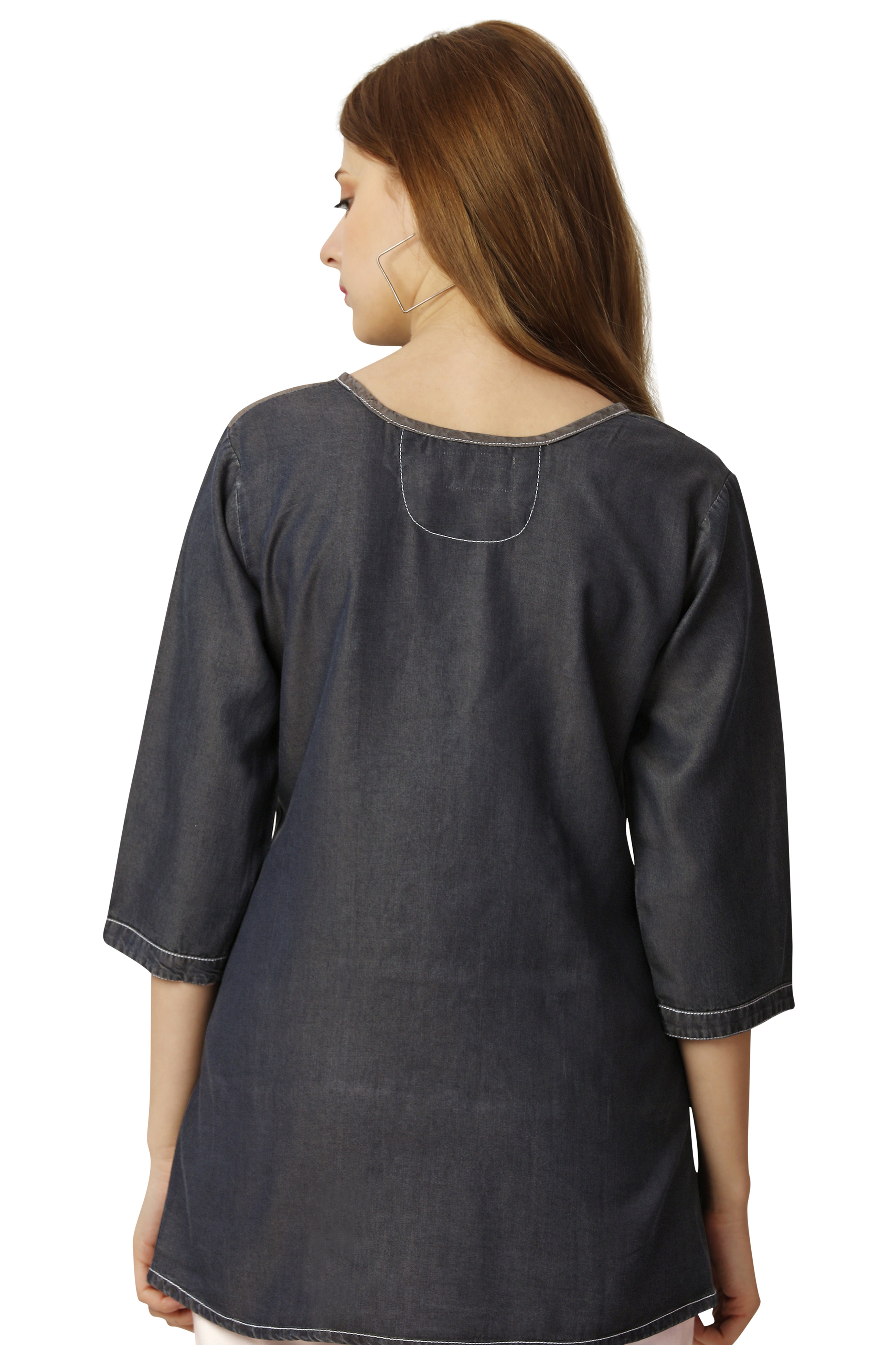 Sandstone Brown and Iridium Gray Denim Top