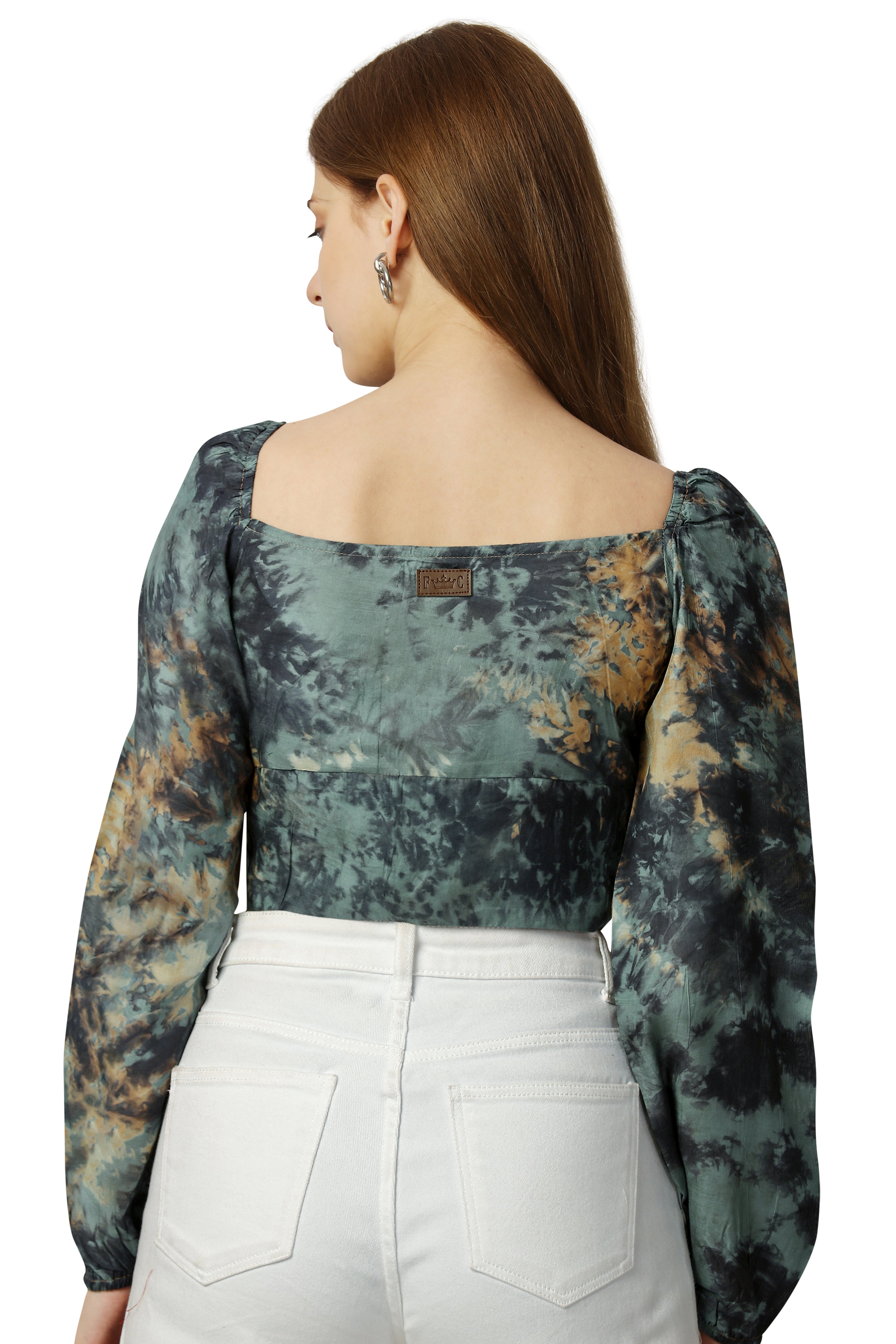 Finlandia Green with Multicolored Printed Viscose Crop Top