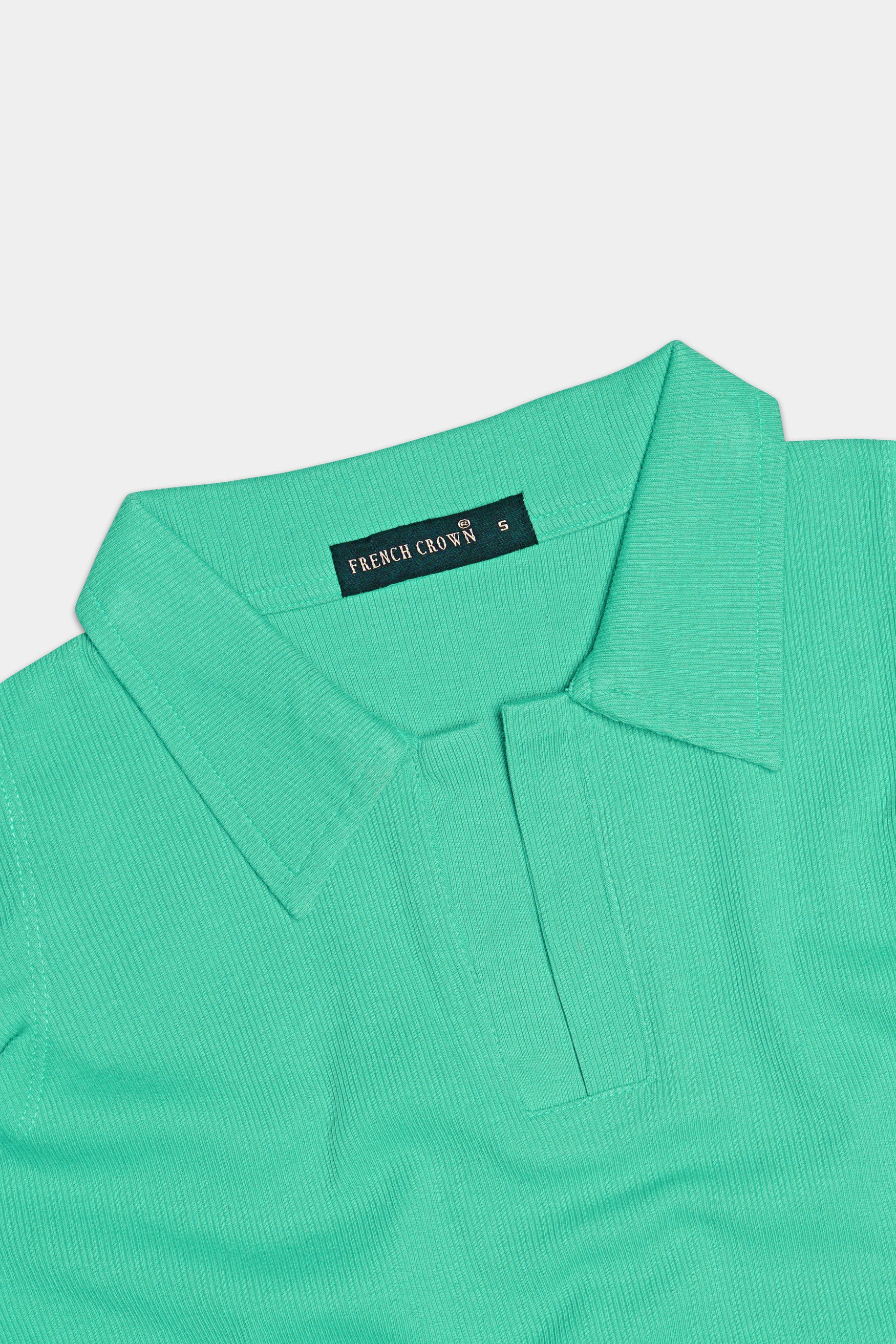 Puerto Green Premium Cotton Knit Stretchable Crop Top with Polo Collar