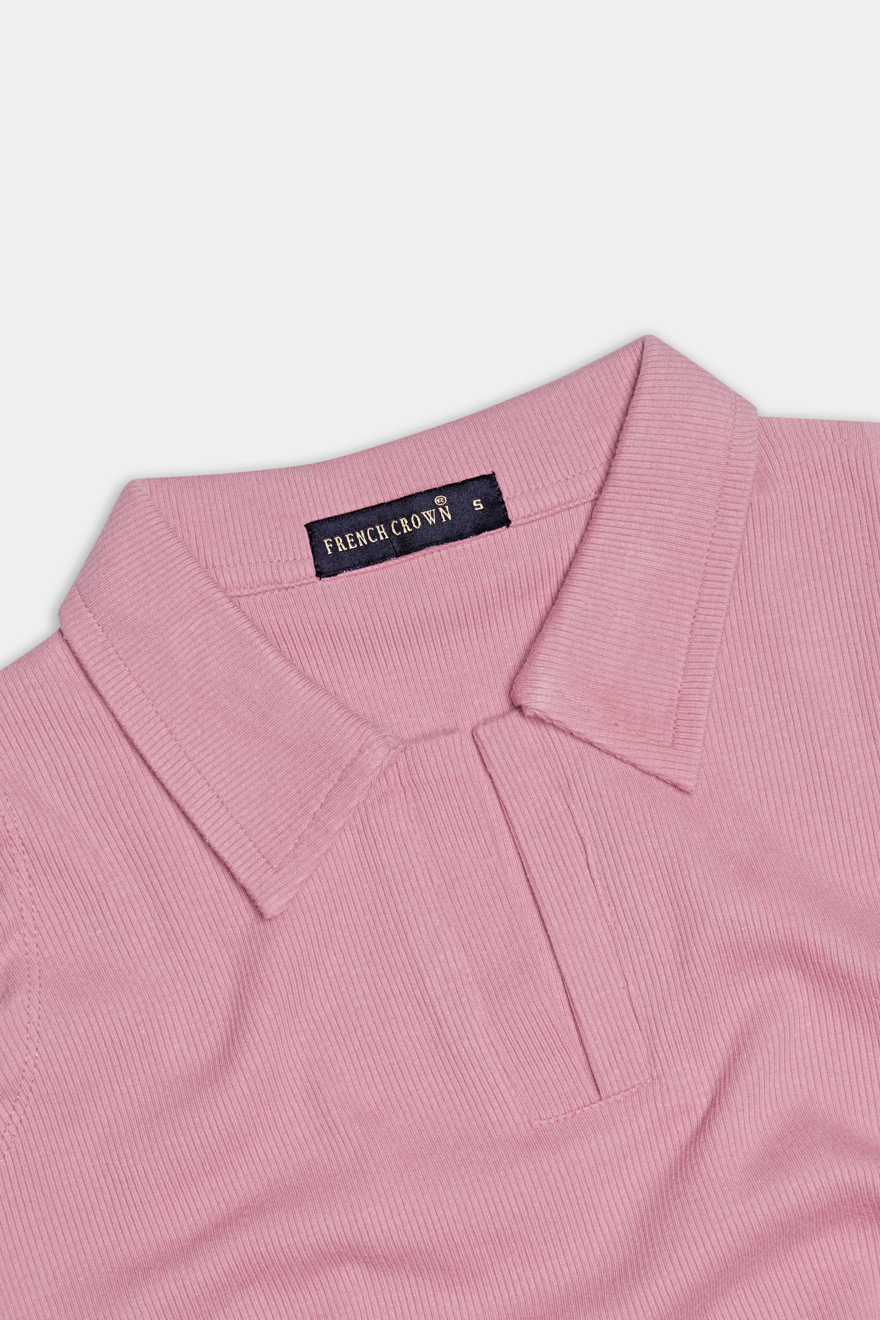 Mauve Pink Premium Cotton Knit Stretchable Crop Top with Polo Collar