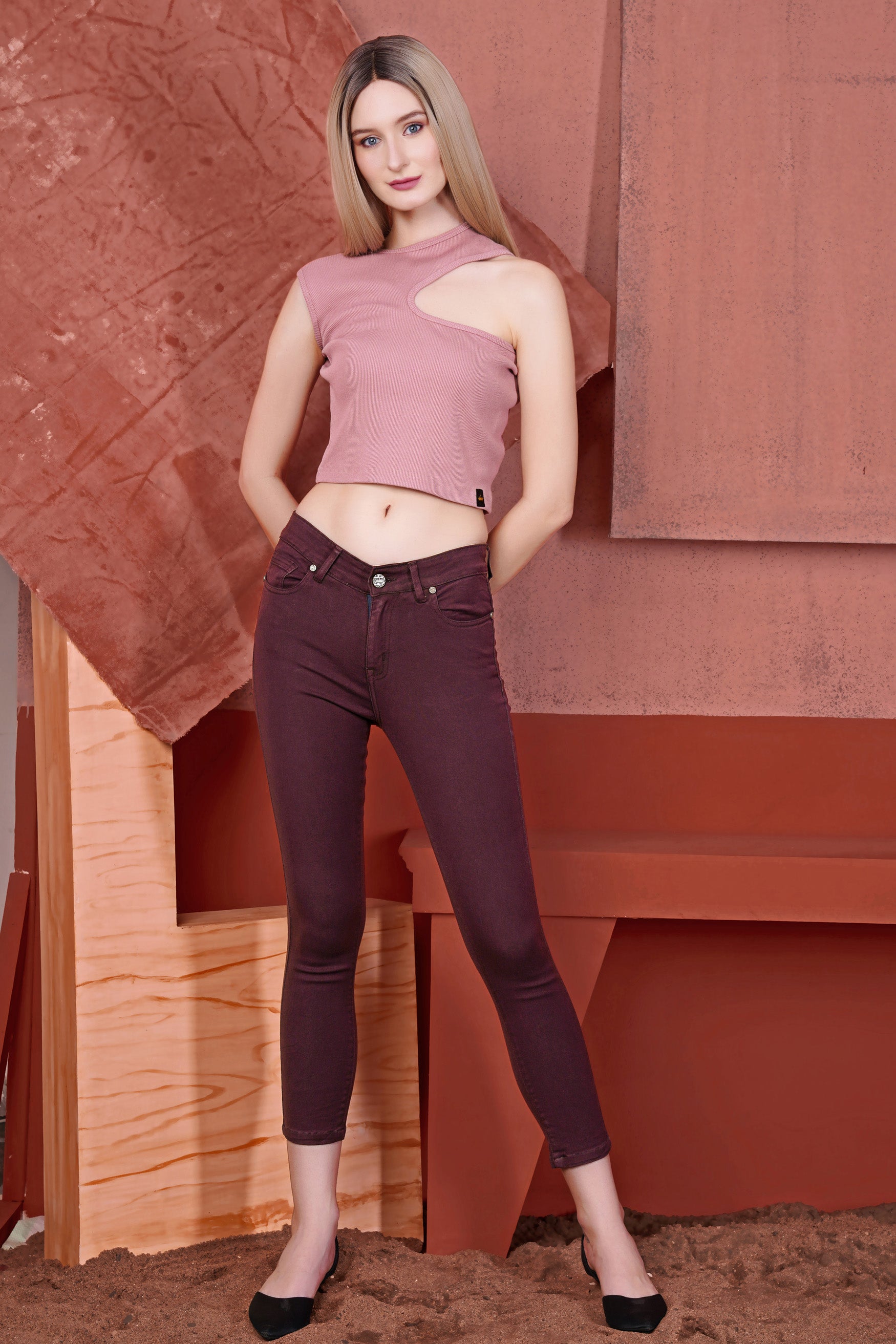Mauve Pink Premium Cotton Knit Stretchable Crop Top