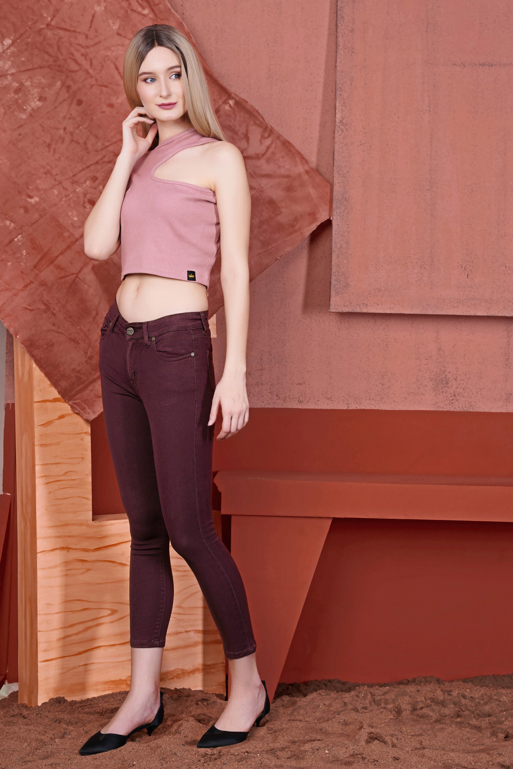 Mauve Pink Premium Cotton Knit Stretchable Crop Top