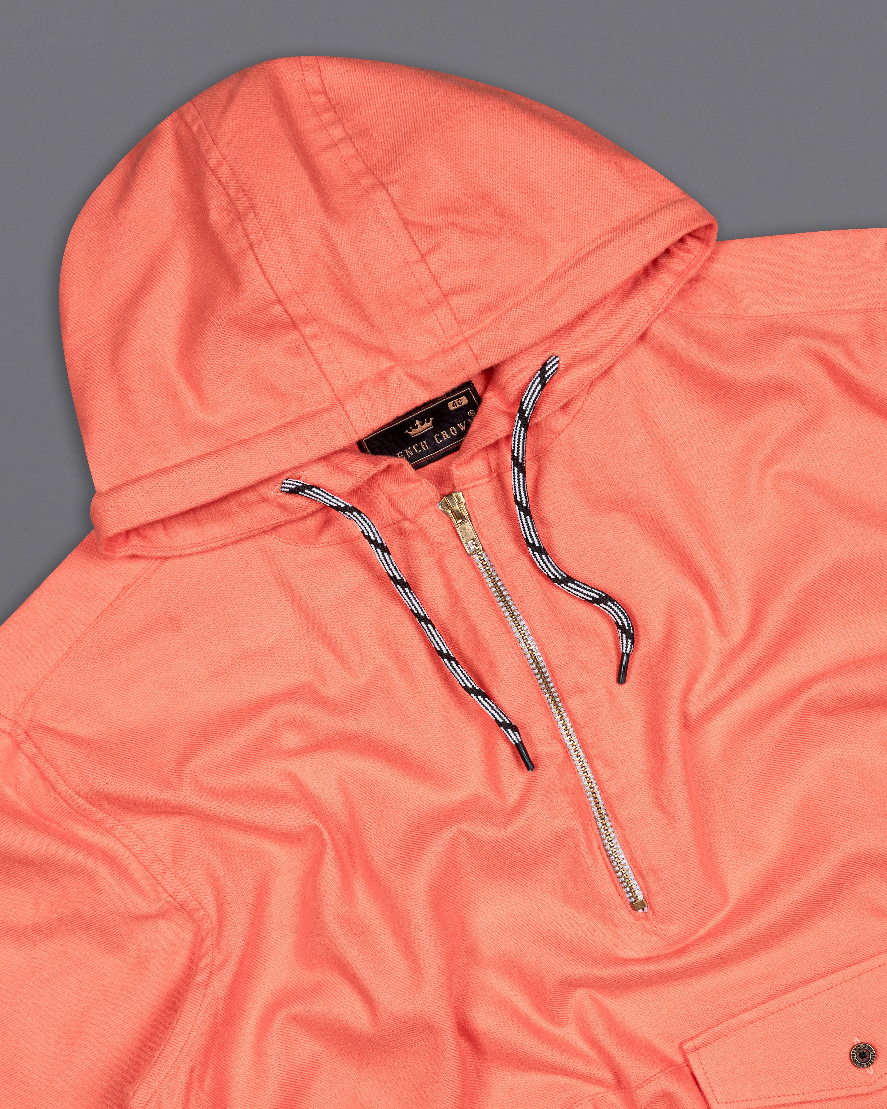 Bittersweet Peach Flannel Designer Hoodie Shirt 10007-CHD-MB-ZP-P166-38, 10007-CHD-MB-ZP-P166-39, 10007-CHD-MB-ZP-P166-40, 10007-CHD-MB-ZP-P166-42, 10007-CHD-MB-ZP-P166-44, 10007-CHD-MB-ZP-P166-46, 10007-CHD-MB-ZP-P166-48, 10007-CHD-MB-ZP-P166-50, 10007-CHD-MB-ZP-P166-52