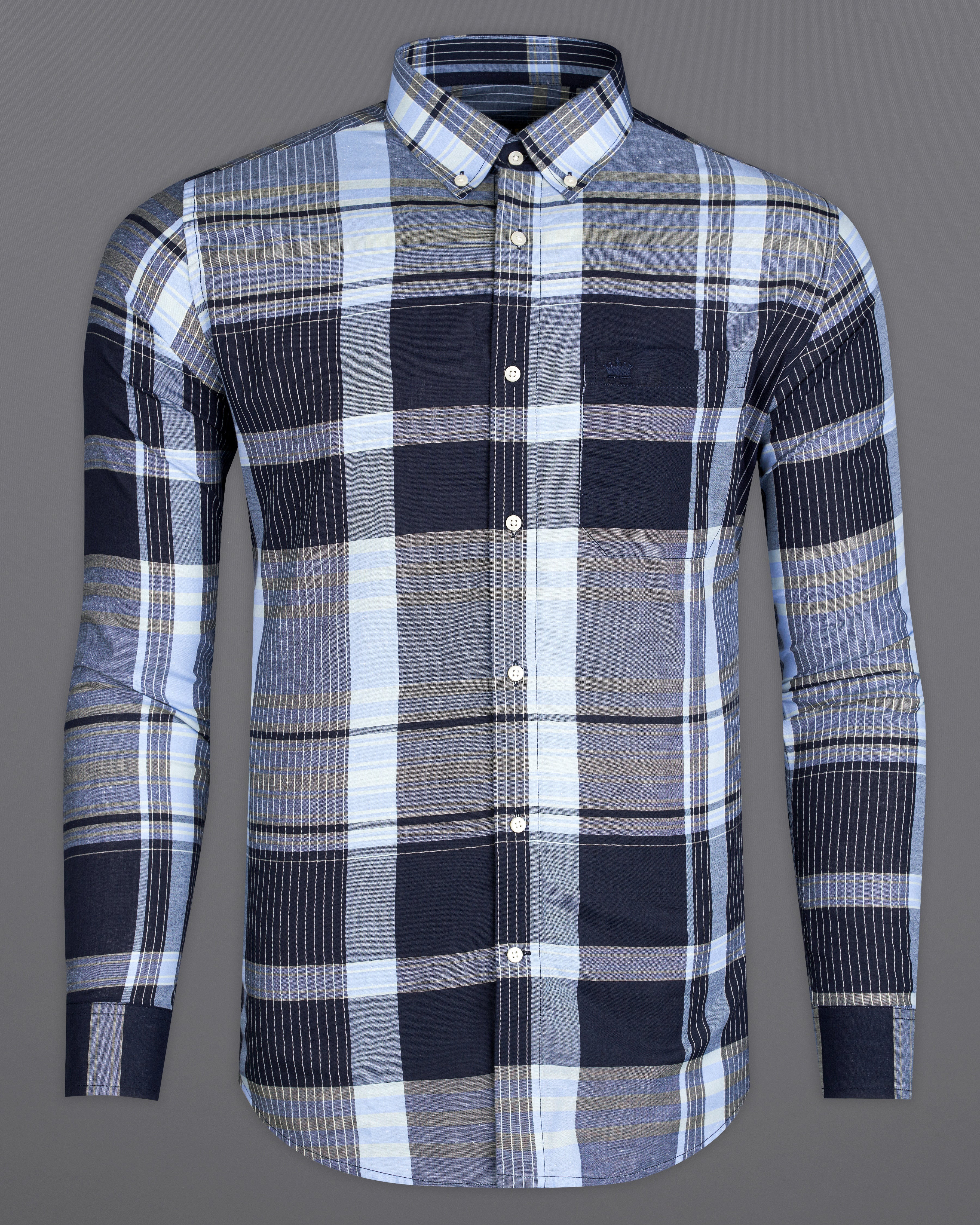 Mirage Blue with Periwinkle Blue and White Premium Cotton Shirt