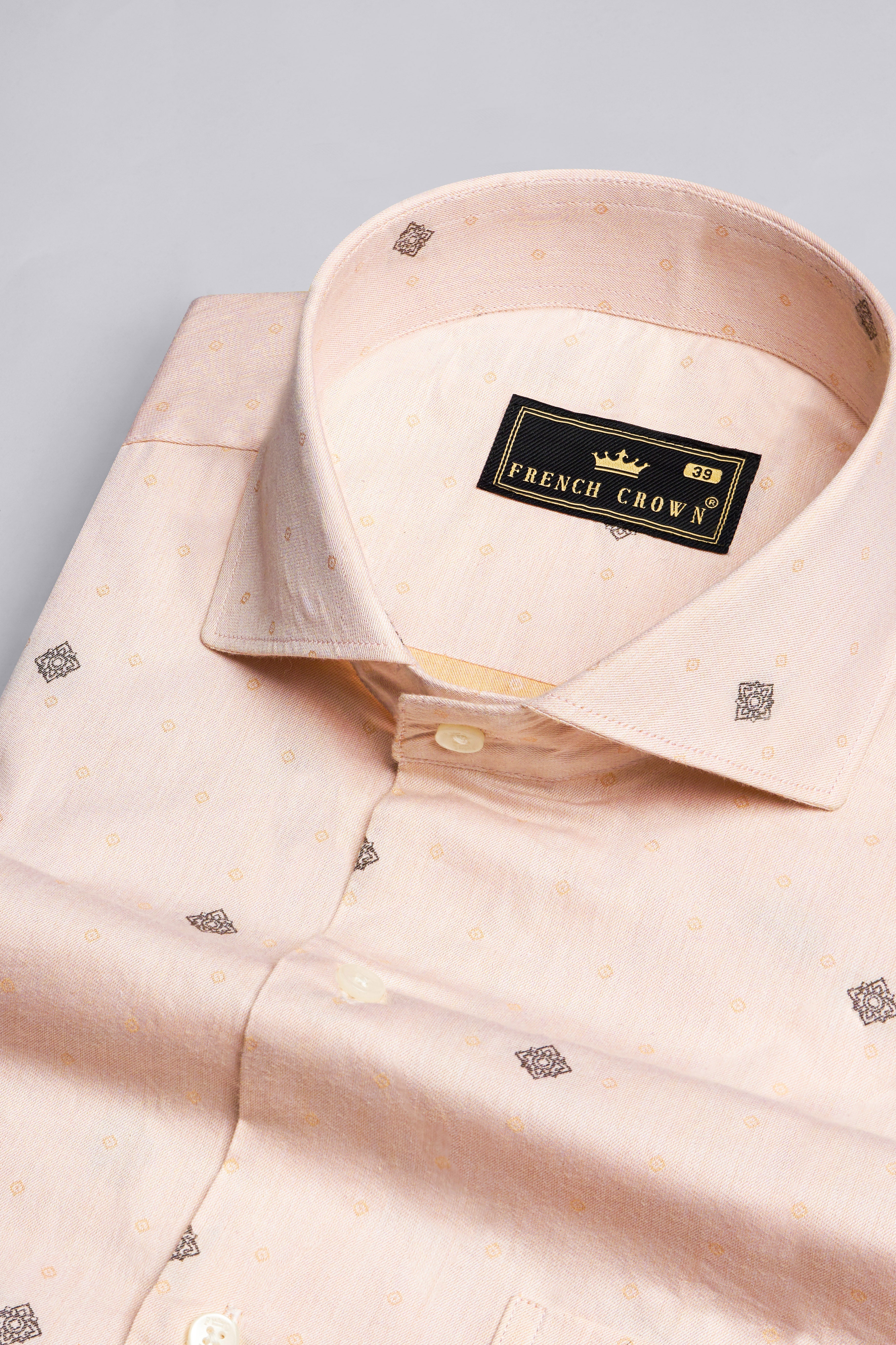 Soft Amber Peach with Pine Cone Brown Jacquard Textured Premium Giza Cotton Shirt