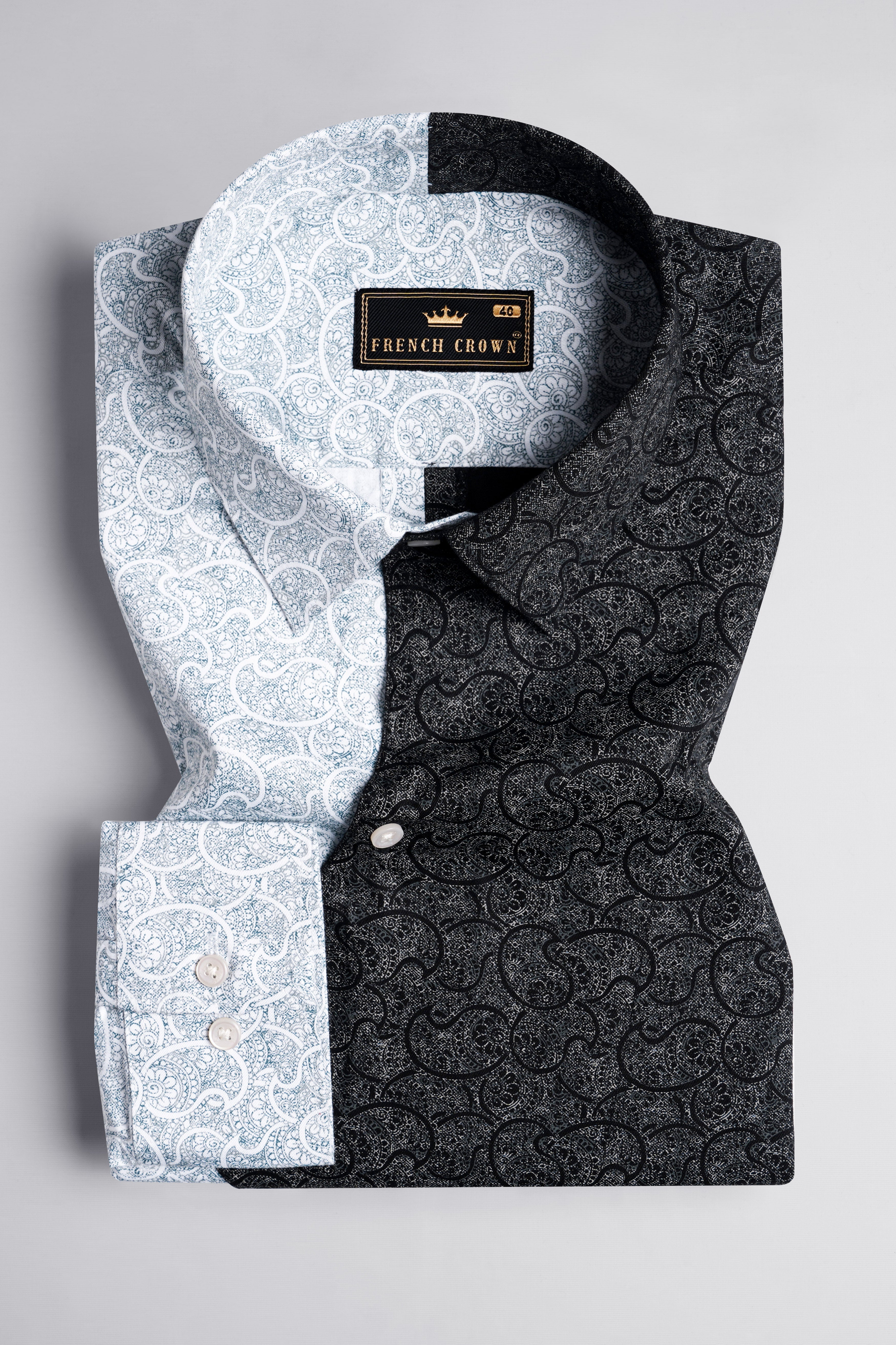 Half Lagoon Blue and Half Black Paisley Printed Super Soft Premium Cotton Designer Shirt