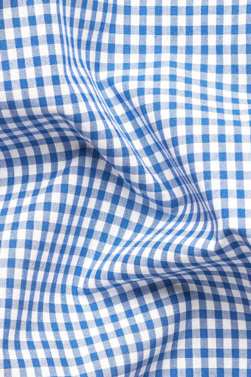 Carolina Blue and White Gingham Checkered Twill Premium Cotton Shirt