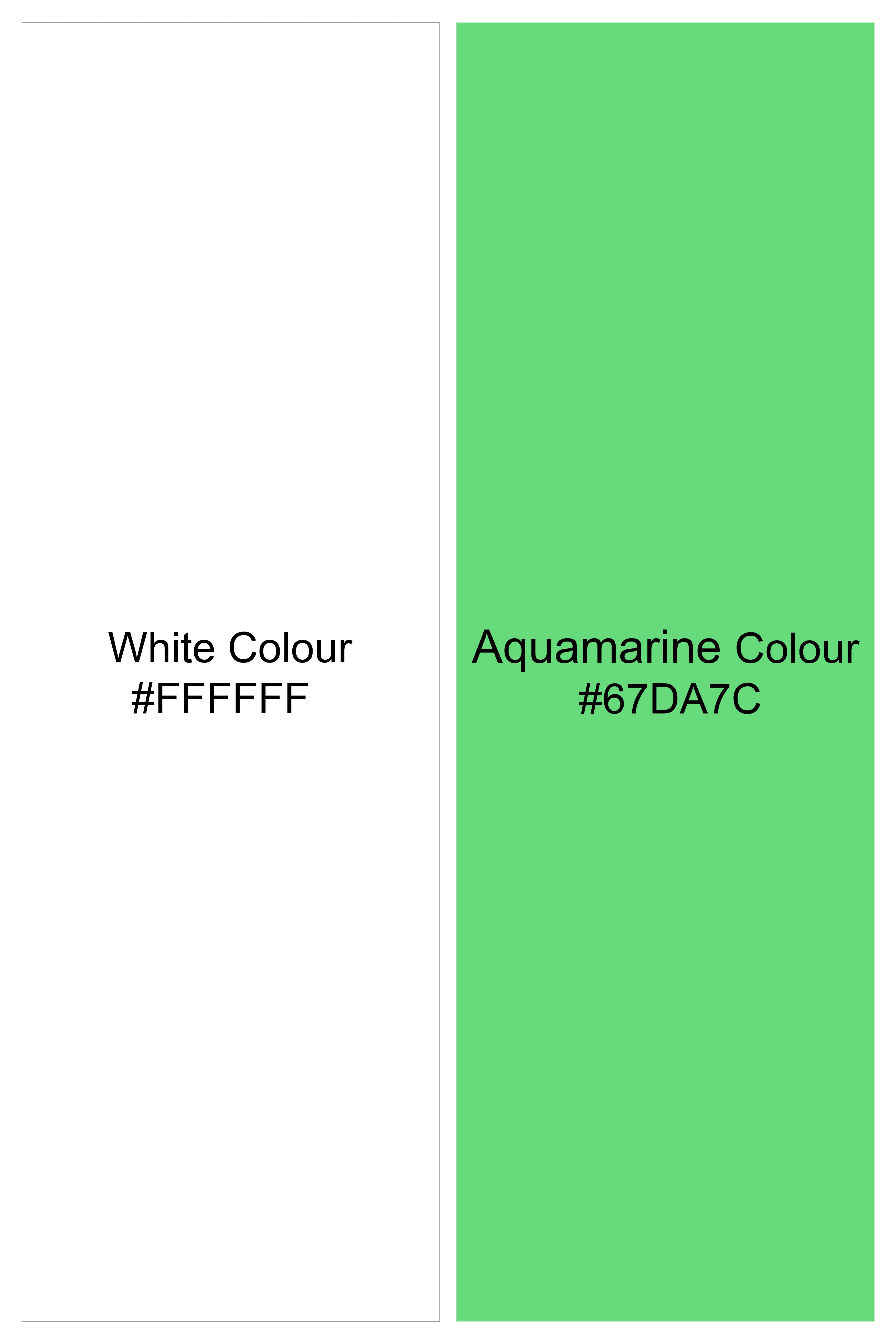 Bright White with Aquamarine Green Leaves Printed Premium Cotton Shirt