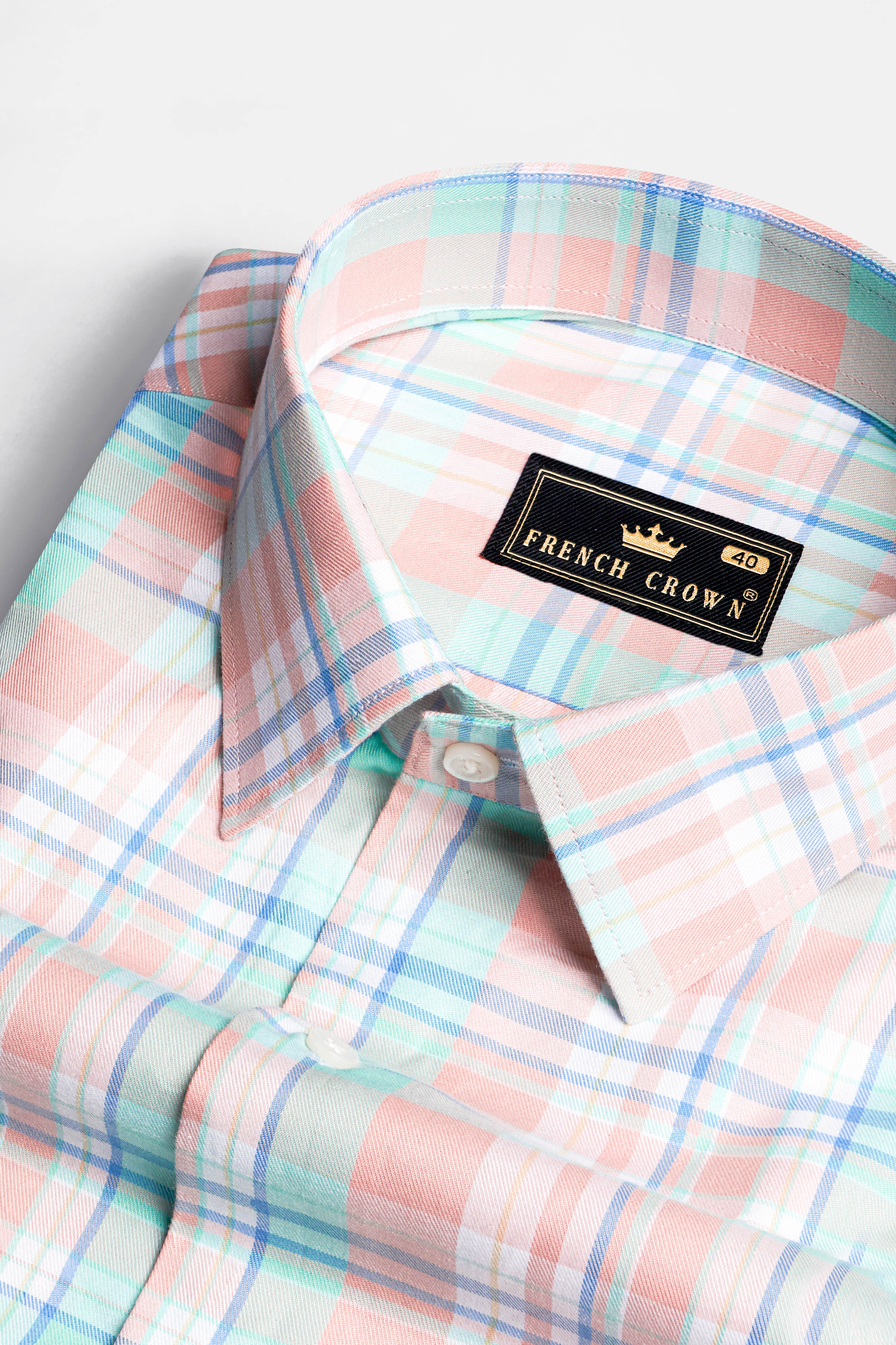 Oyster Pink with Mint Tulip Green Twill Plaid Premium Cotton Shirt