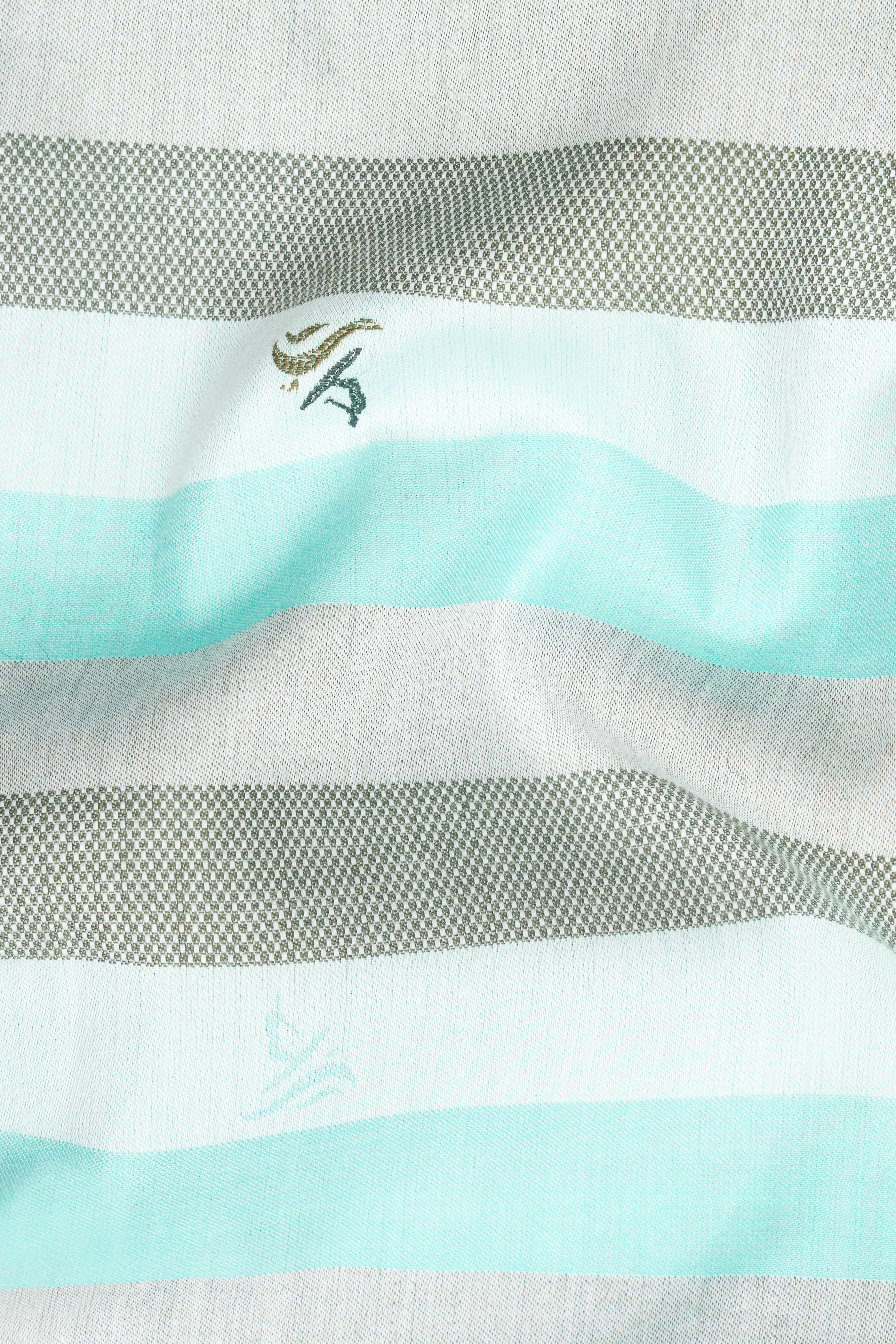 Gainsboro Gray and Blizzard Blue Multicolour Jacquard Textured Premium Giza Cotton Shirt