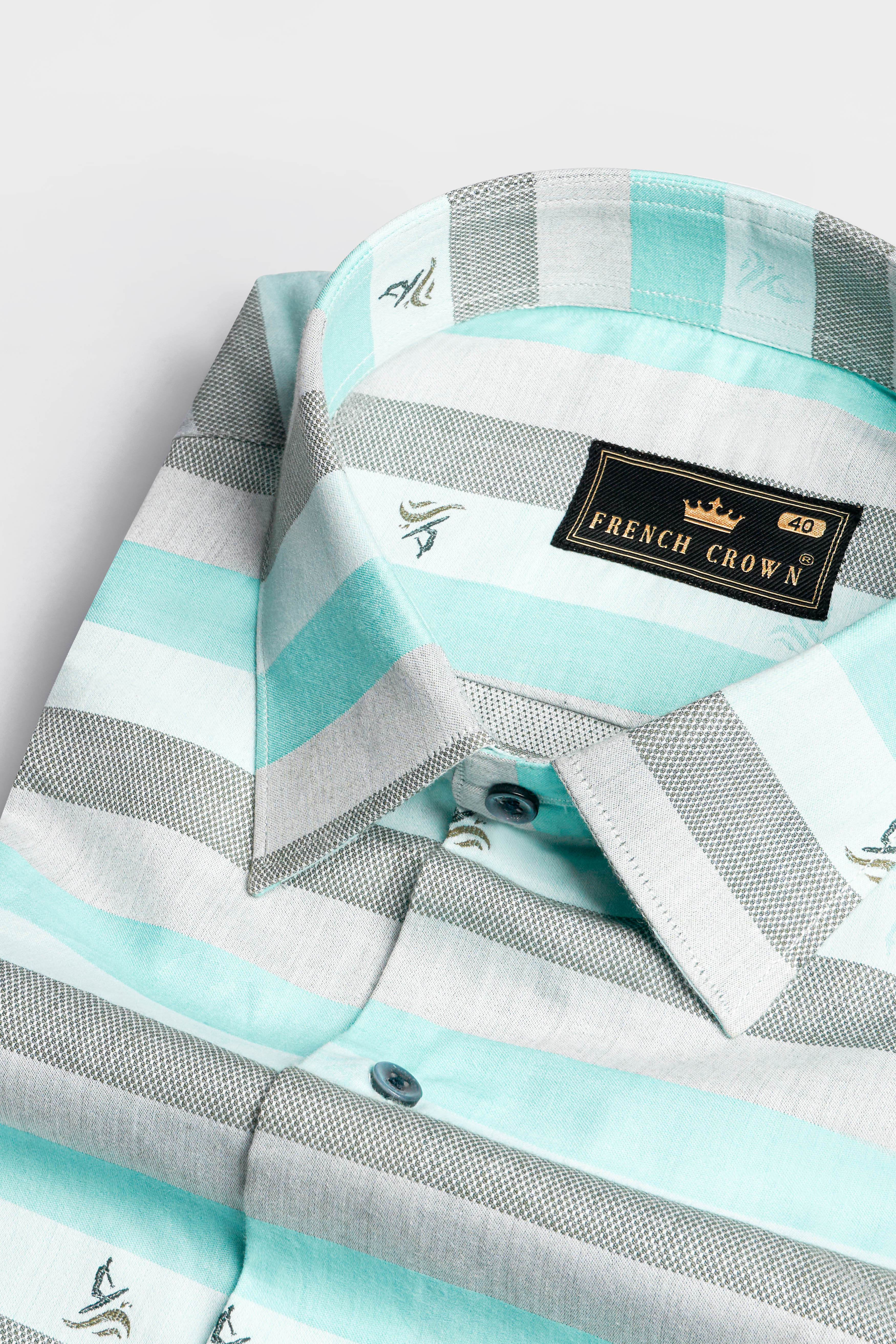 Gainsboro Gray and Blizzard Blue Multicolour Jacquard Textured Premium Giza Cotton Shirt