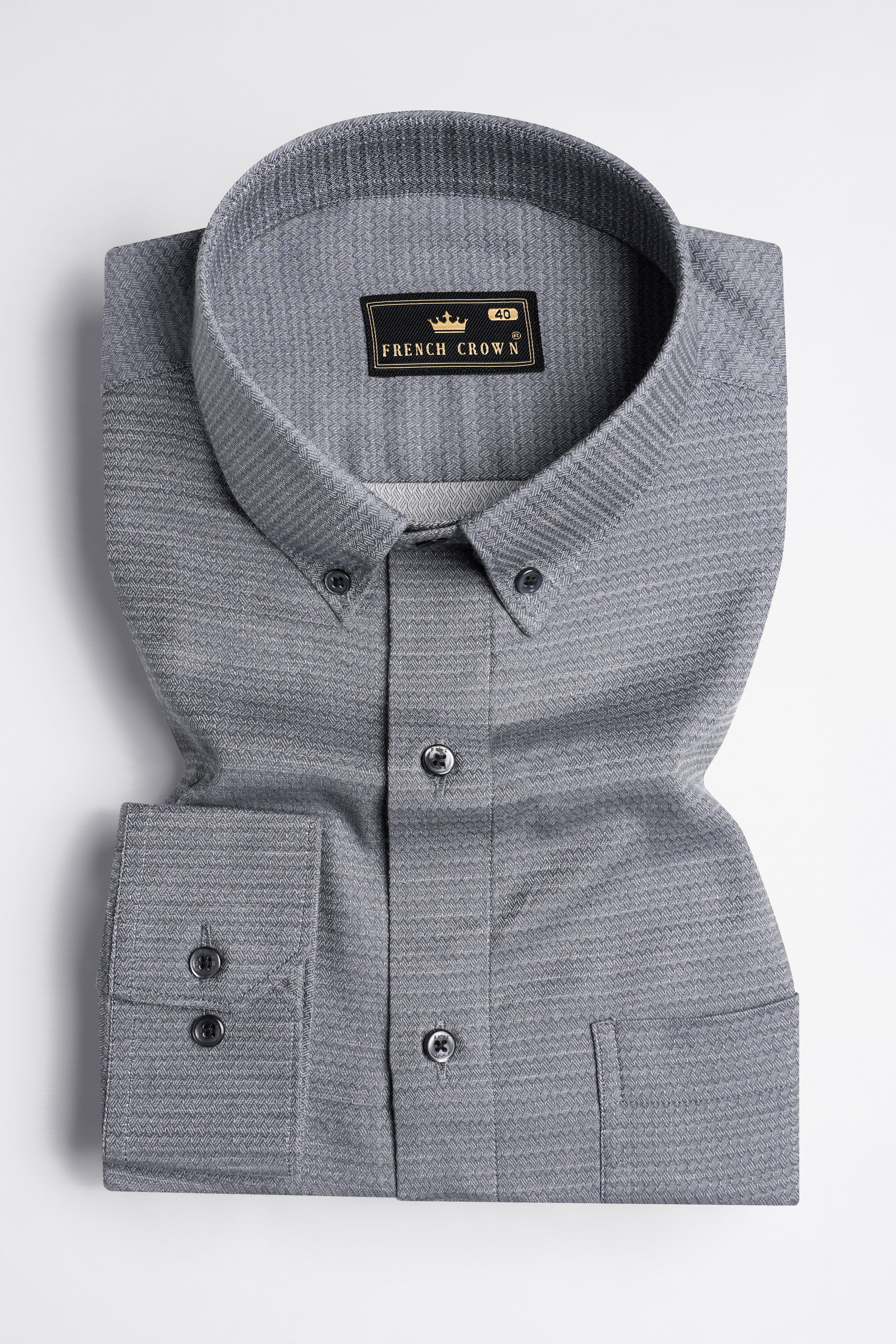 Mountain Mist and White Dobby Textured Premium Giza Cotton Shirt