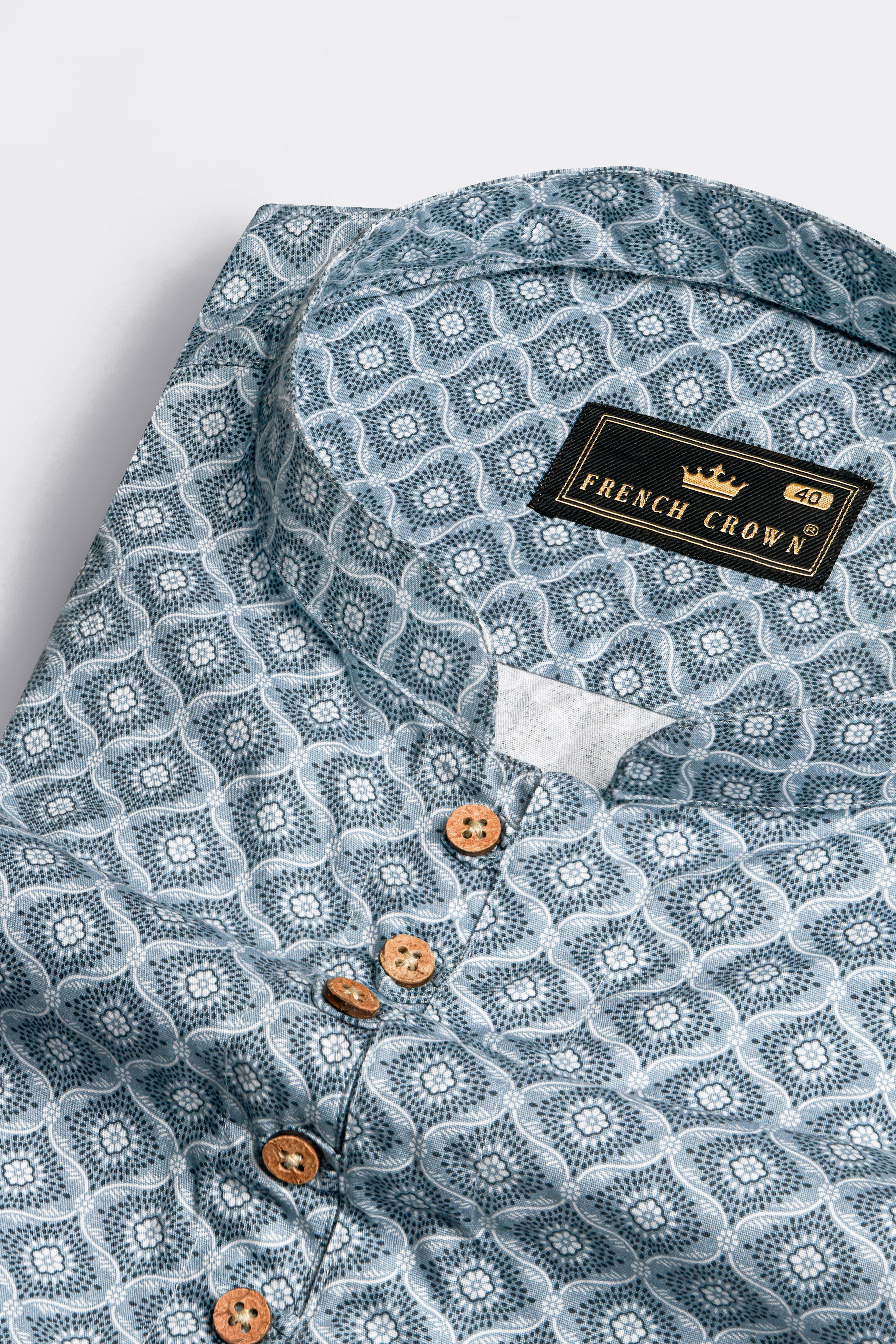 Heather Gray and White Indian Printed Premium Cotton Kurta Shirt