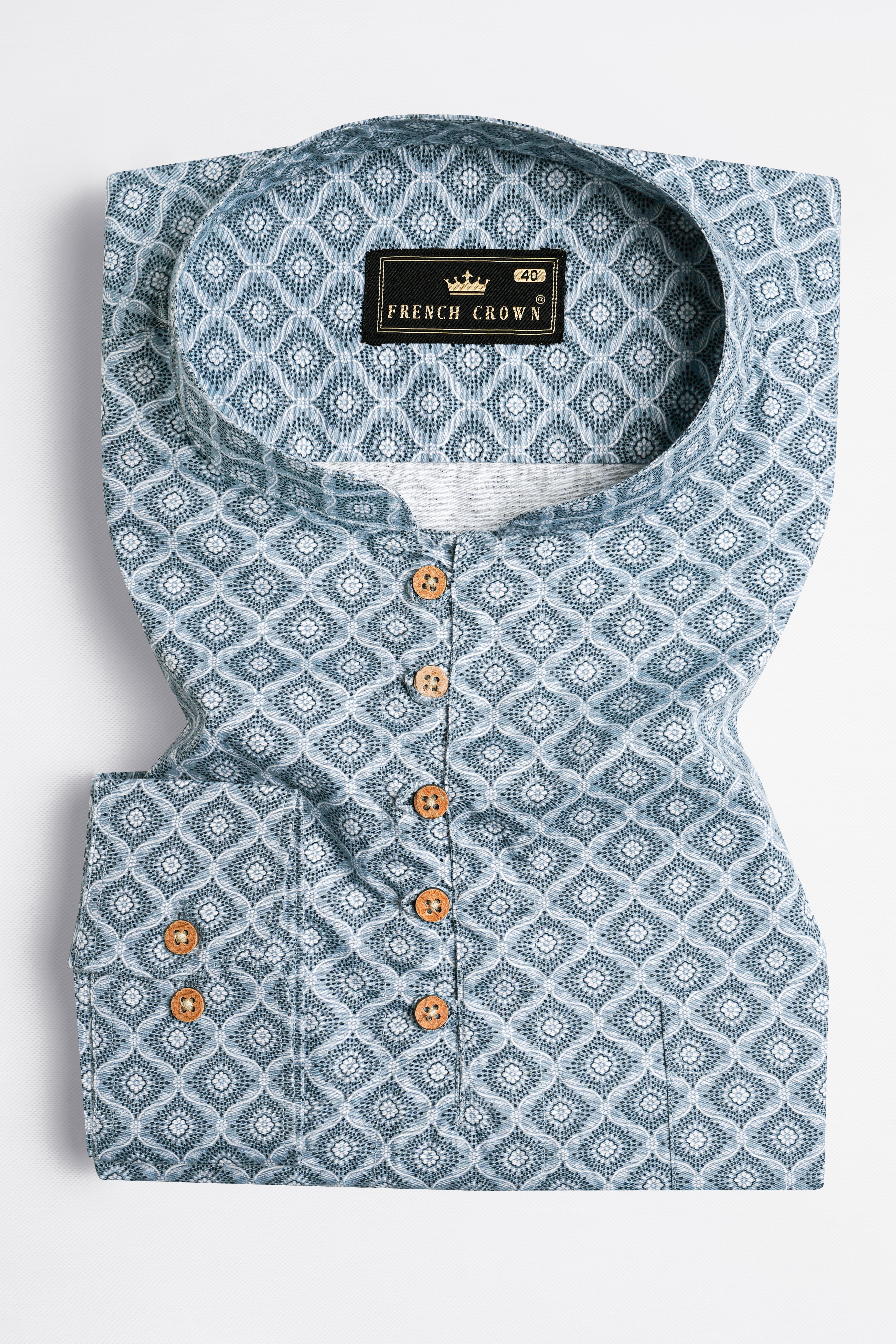 Heather Gray and White Indian Printed Premium Cotton Kurta Shirt