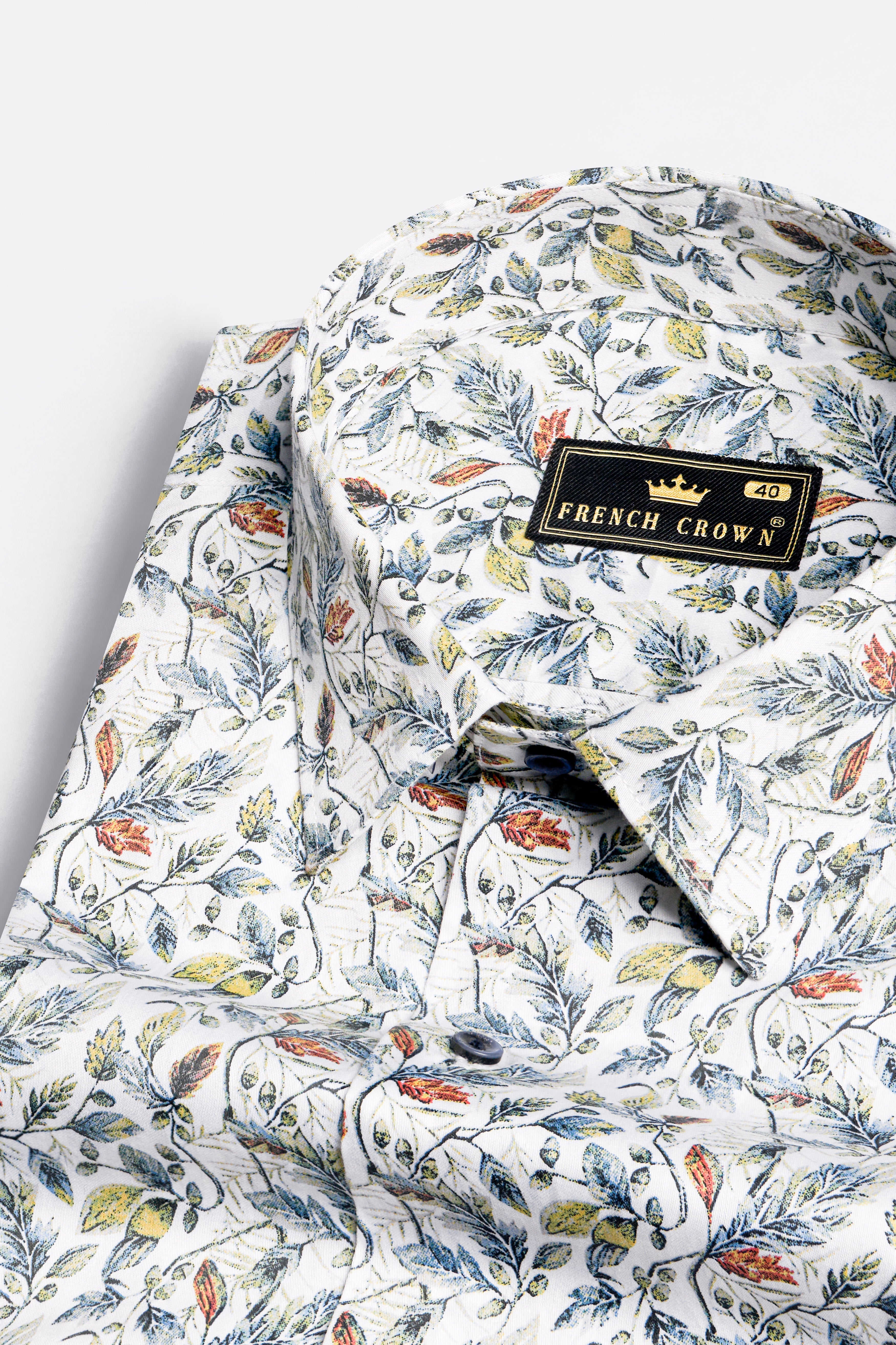 Bright White with Chestnut Red Multicolour Ditsy Printed Super Soft Premium Cotton Shirt