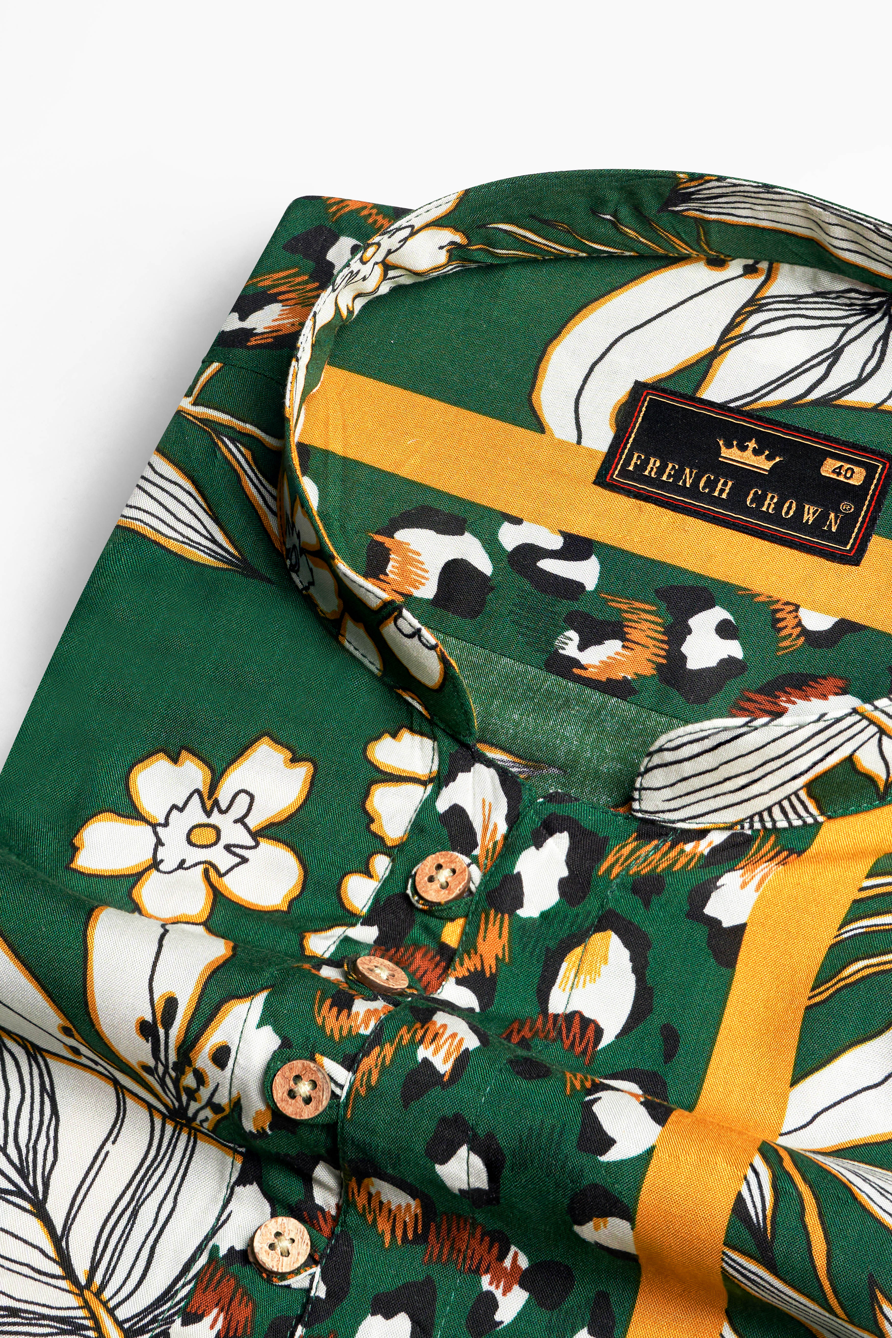 Spruce Green and White Floral Printed Premium Tencel Kurta Shirt