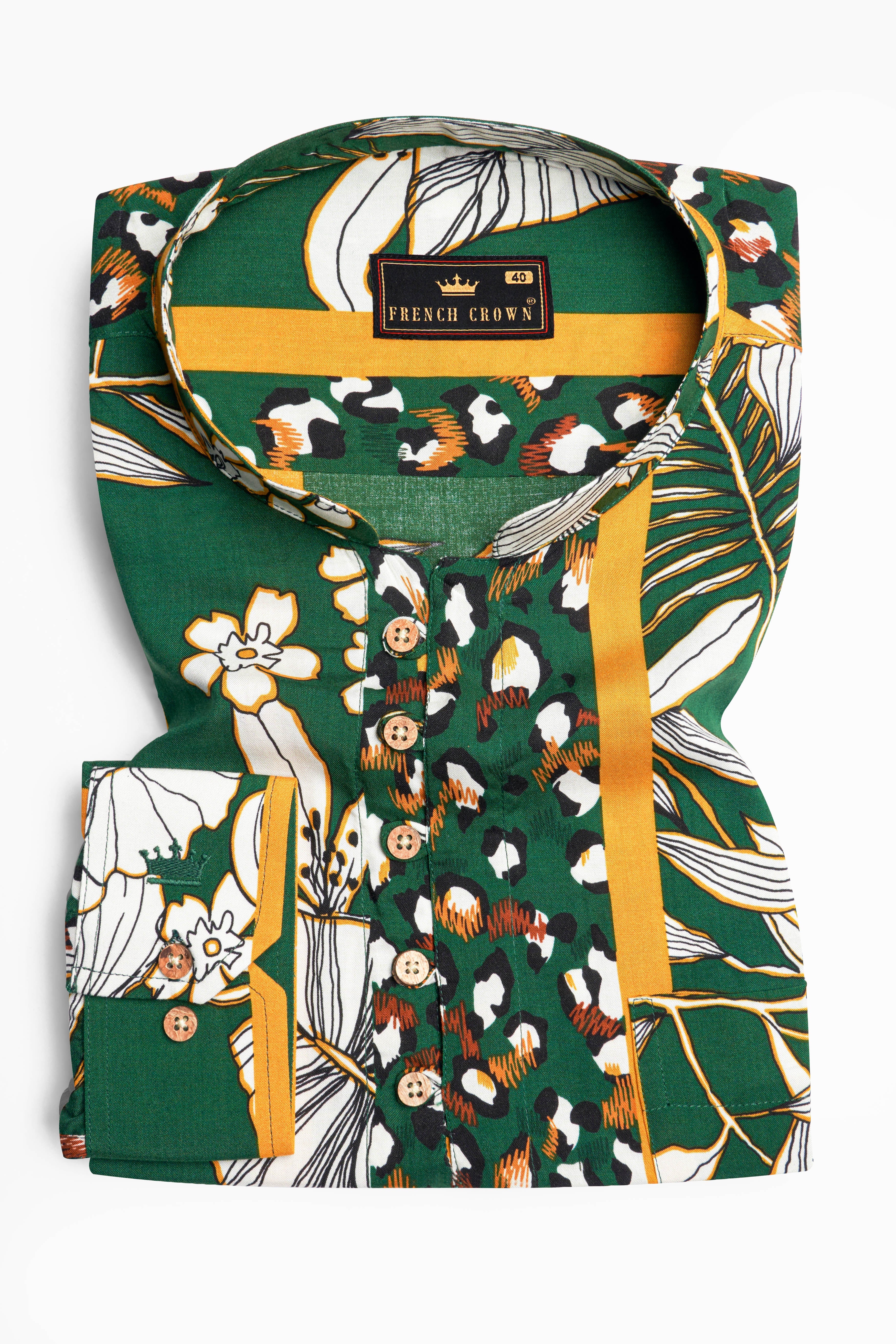 Spruce Green and White Floral Printed Premium Tencel Kurta Shirt