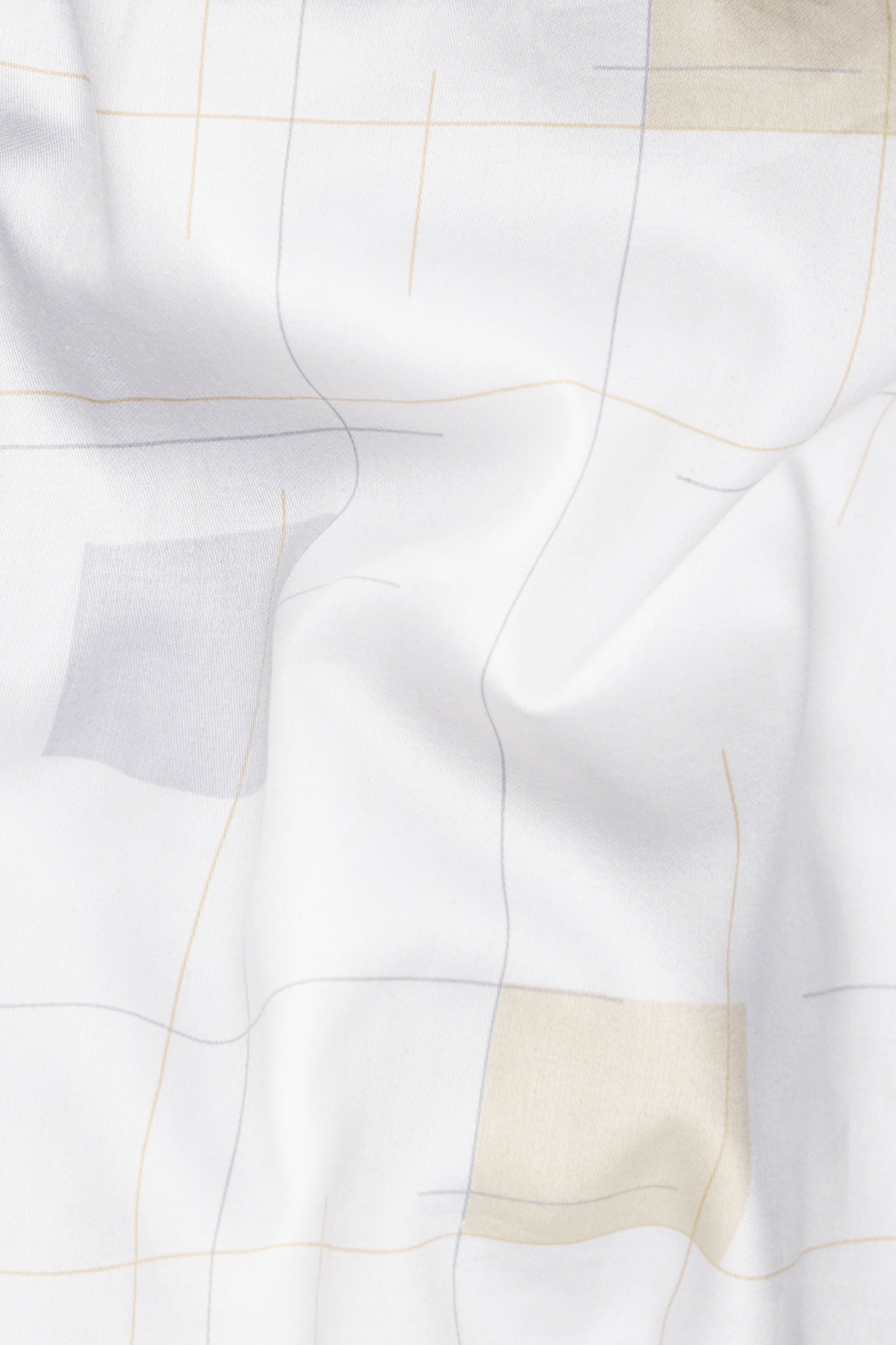 Bright White with Periglacial Beige Checked Jacquard Textured Premium Giza Cotton Shirt