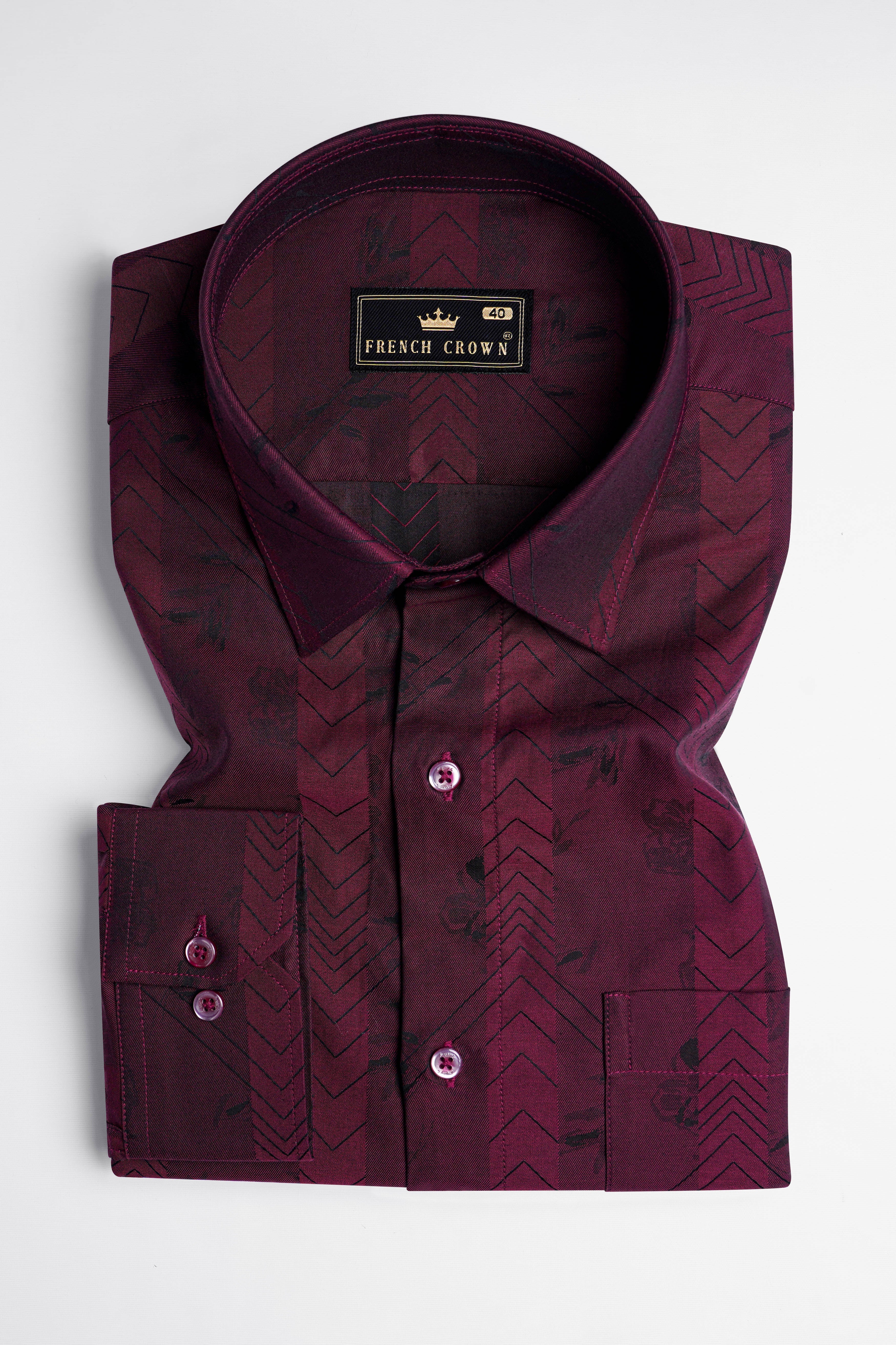Eclipse Maroon Jacquard Textured Premium Giza Cotton Shirt