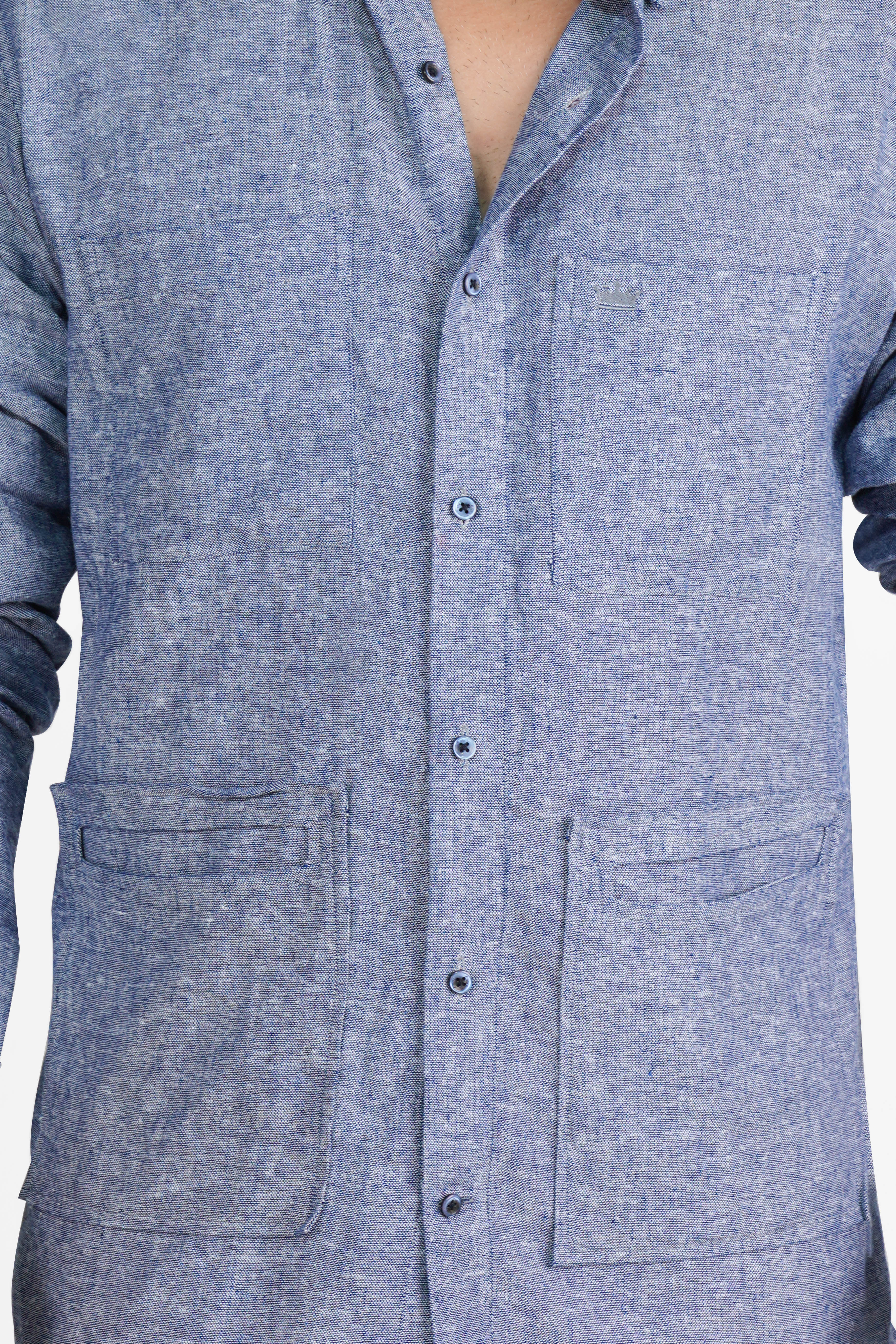 Kimberly Blue Luxurious Linen Button Down Designer Shirt